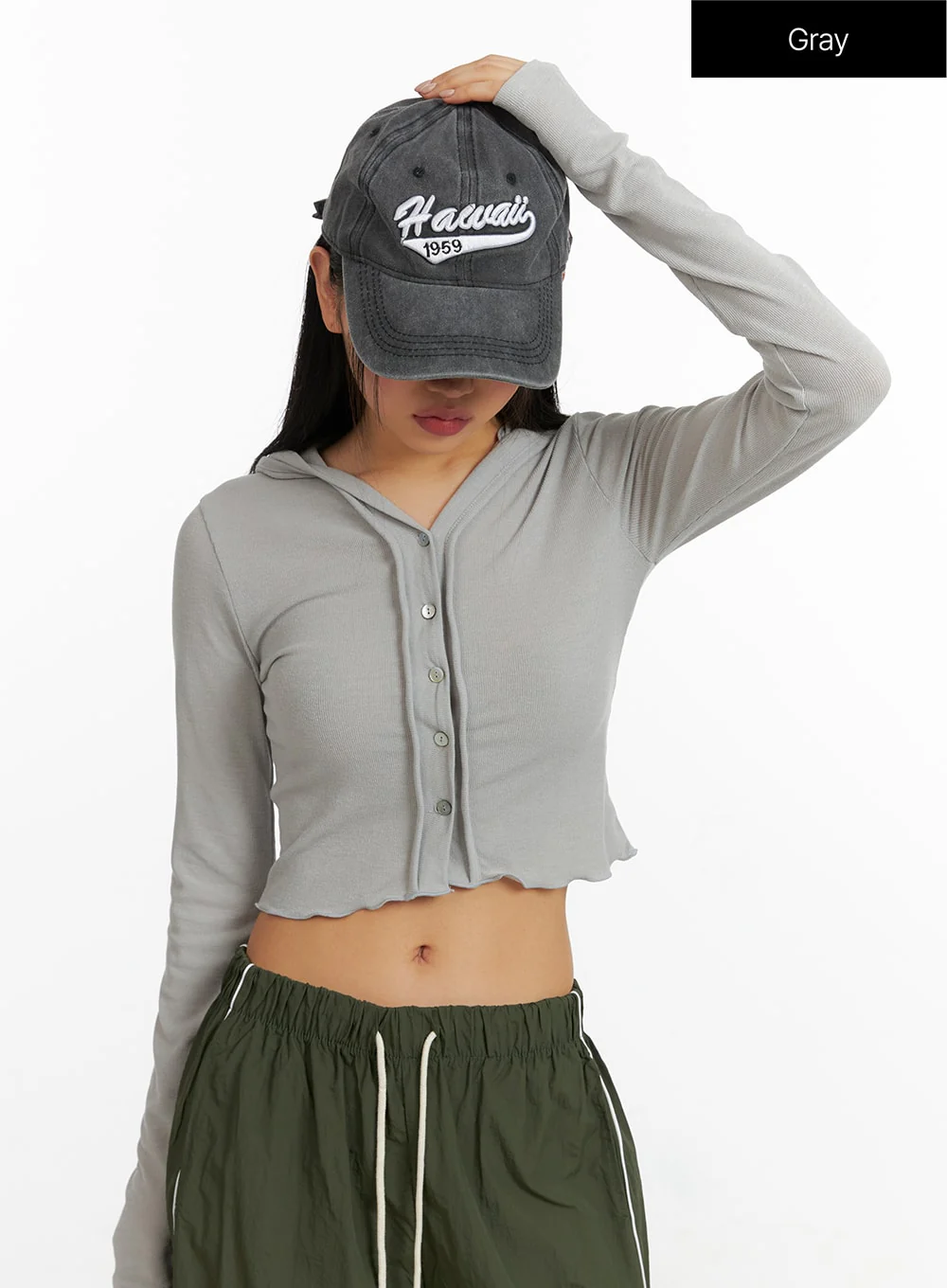Hooded Button Crop Top CF414 - Image 8