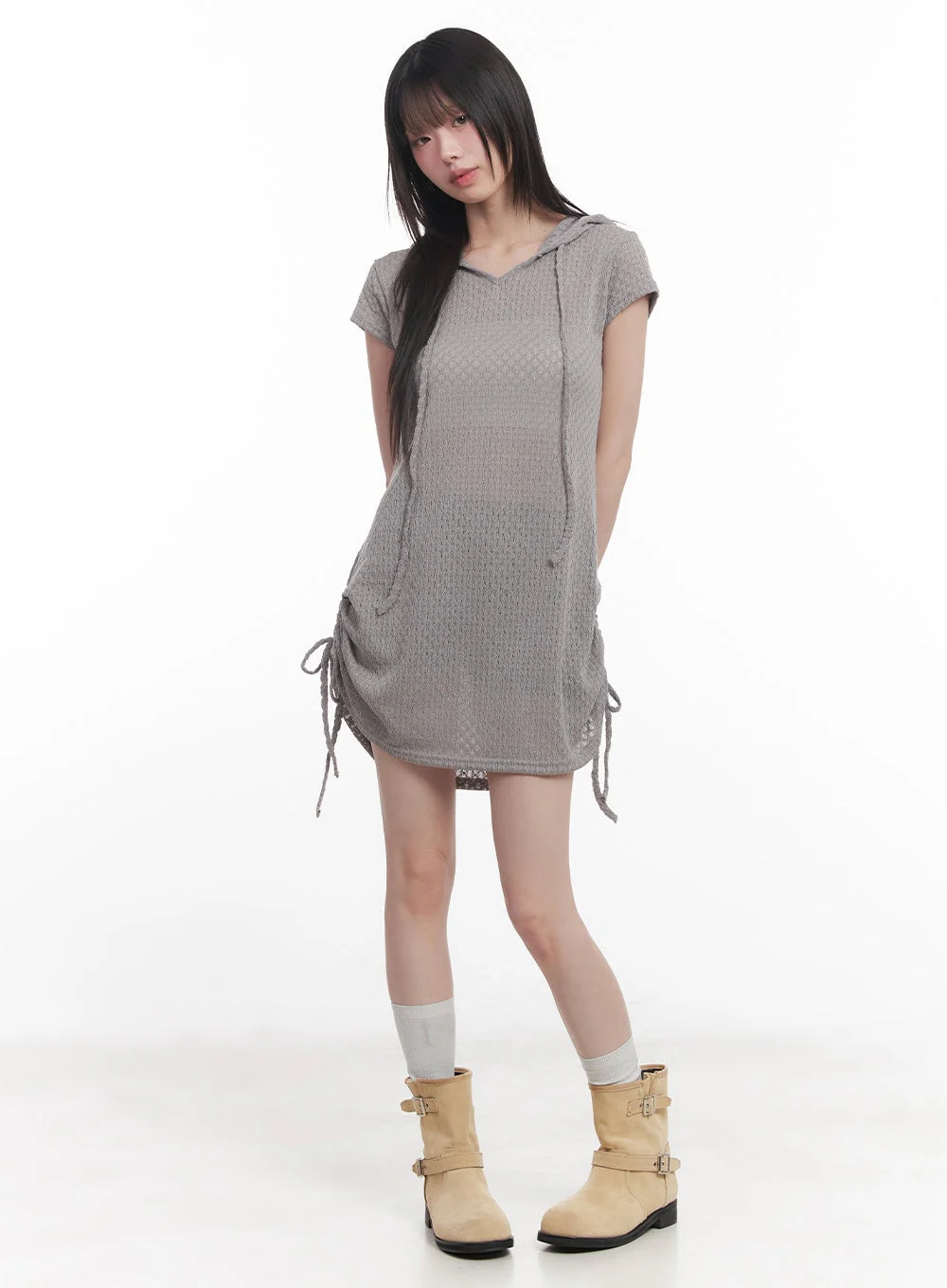 Hooded Loose-Fit Mini Dress CU505 - Image 3