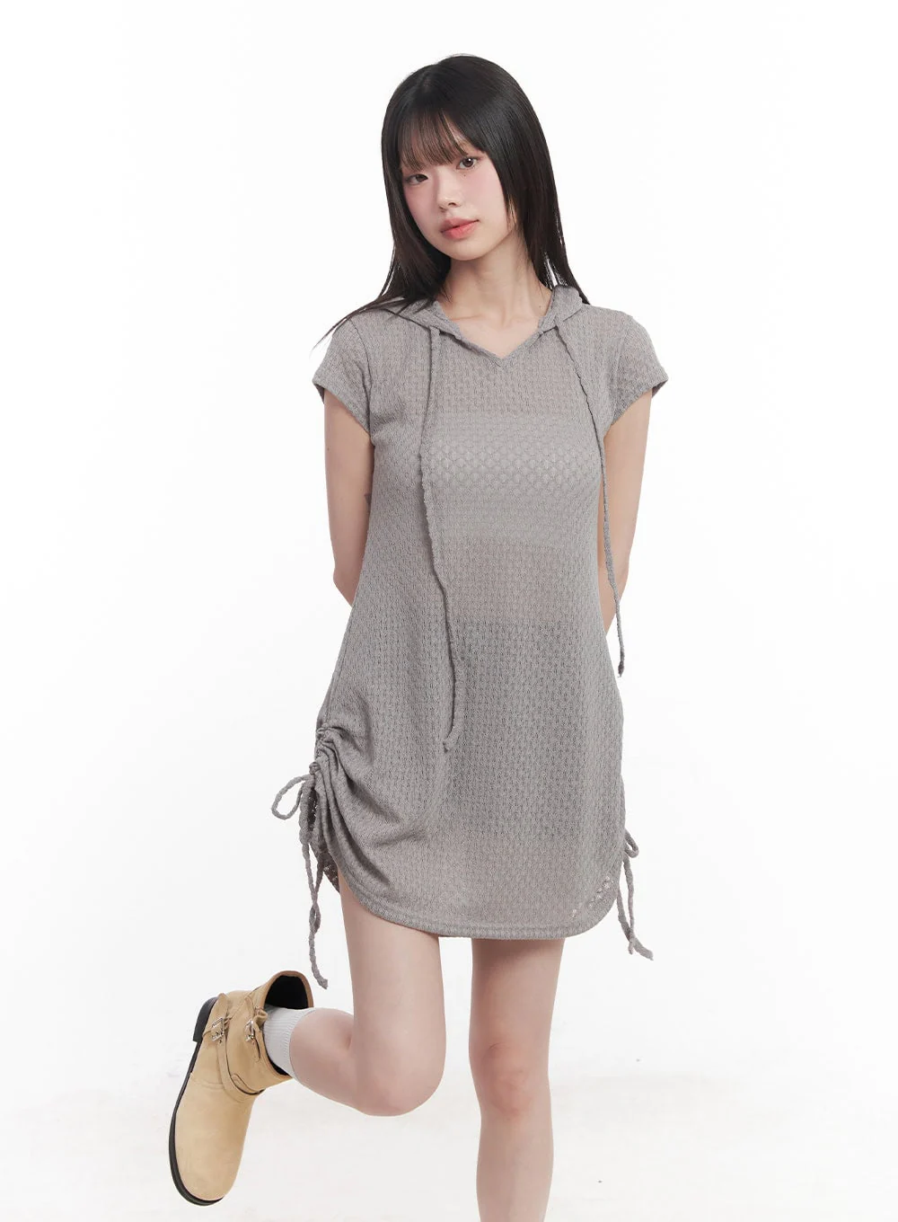 Hooded Loose-Fit Mini Dress CU505 - Image 9