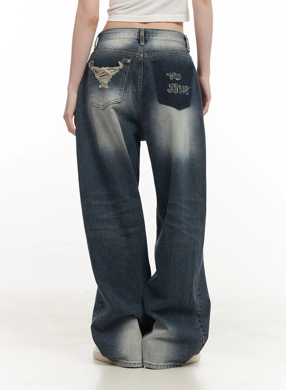 Julie Washed Baggy Jeans with Embroidered Detail CF514 - Image 6