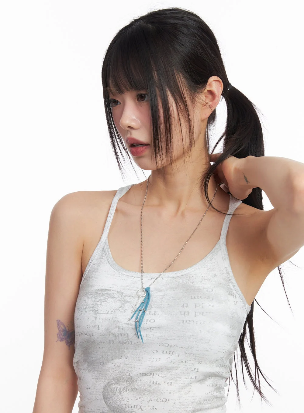 Key Fringe Long Necklace (Blue) IM531 - Image 3