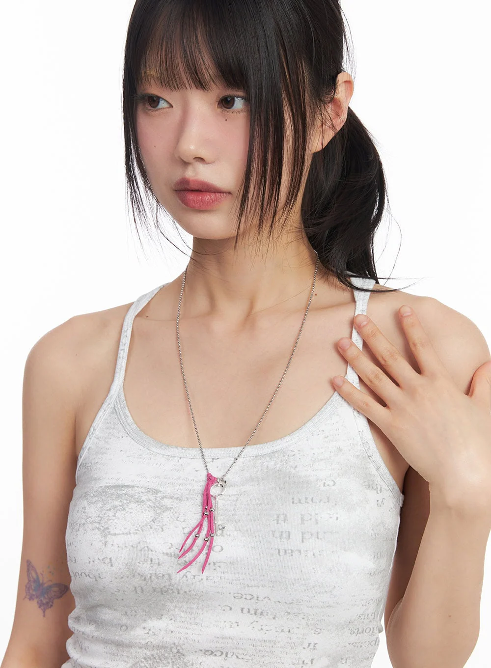 Key Fringe Long Necklace (Pink) IM531 - Image 8