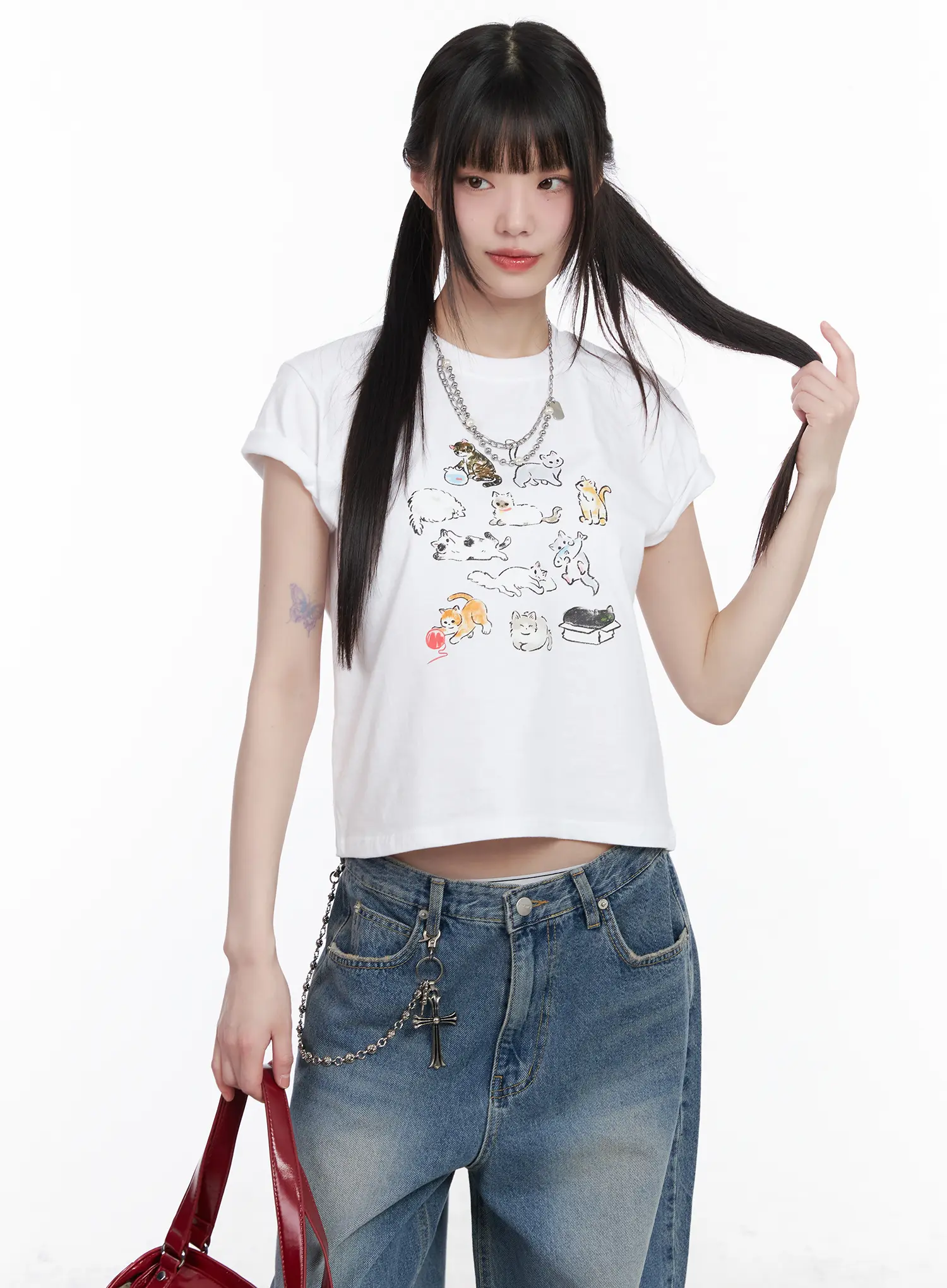 Kitty Graphic Semi-Crop Tee CM526