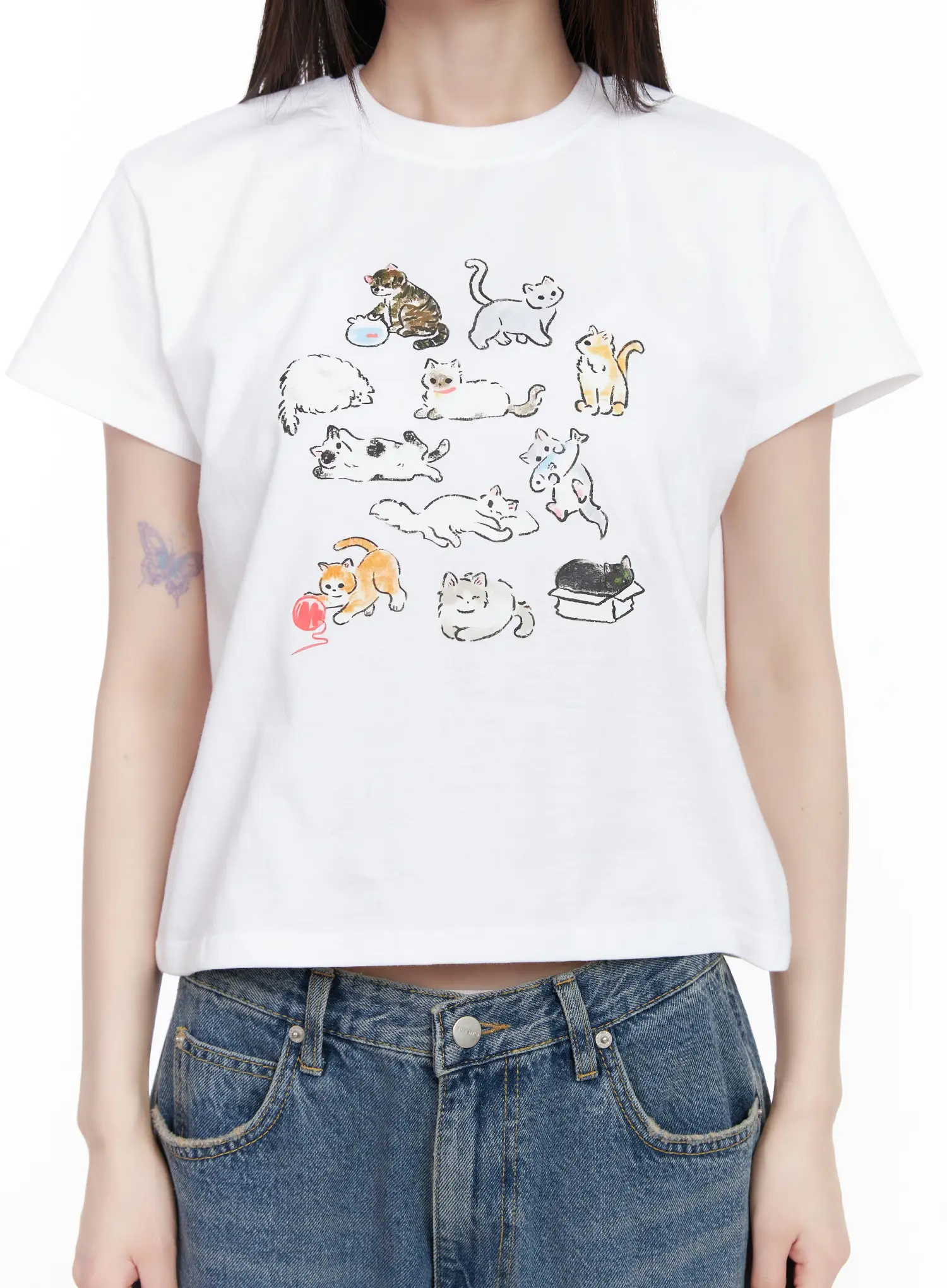 Kitty Graphic Semi-Crop Tee CM526 - Image 4