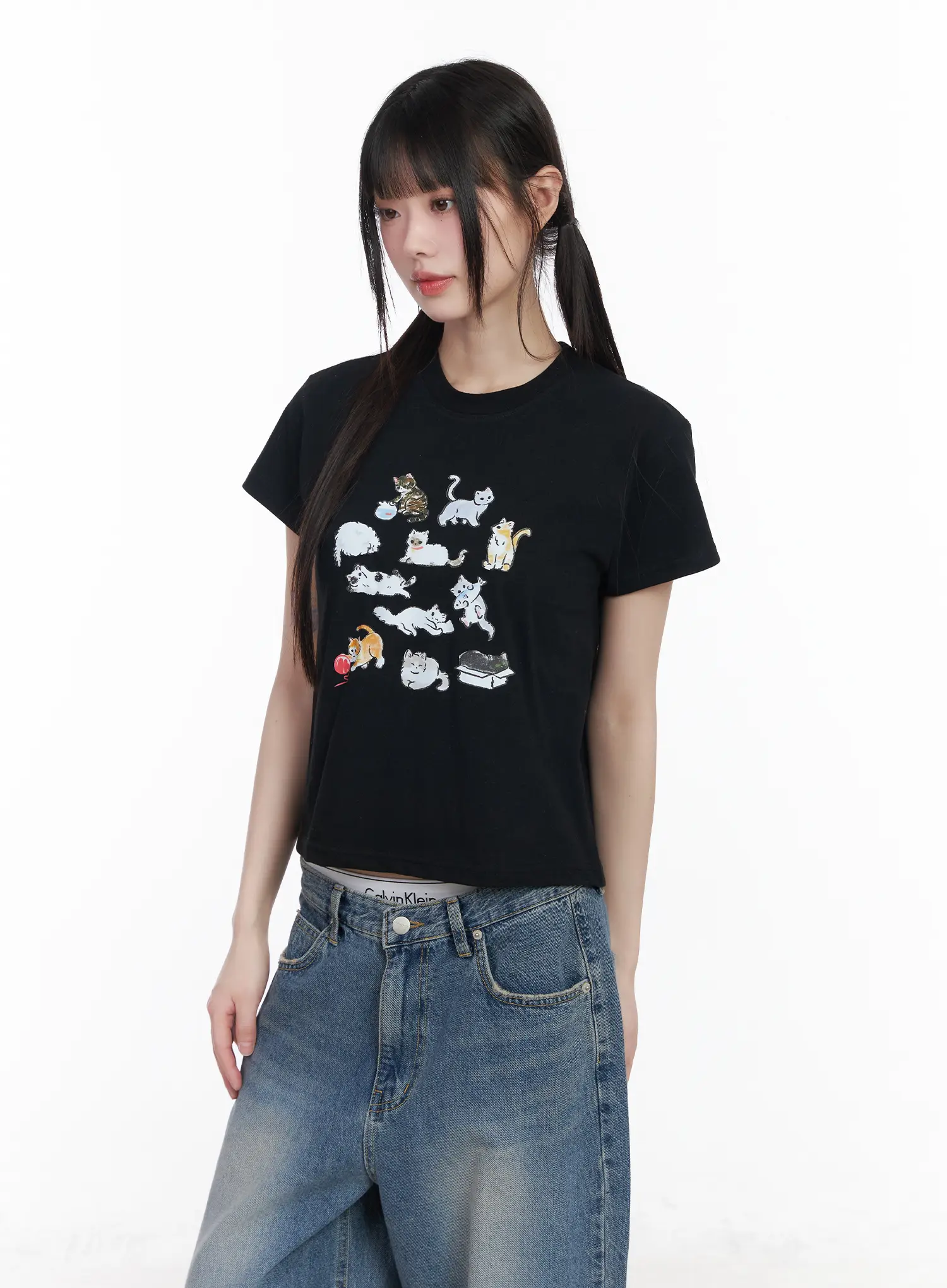 Kitty Graphic Semi-Crop Tee CM526 - Image 6