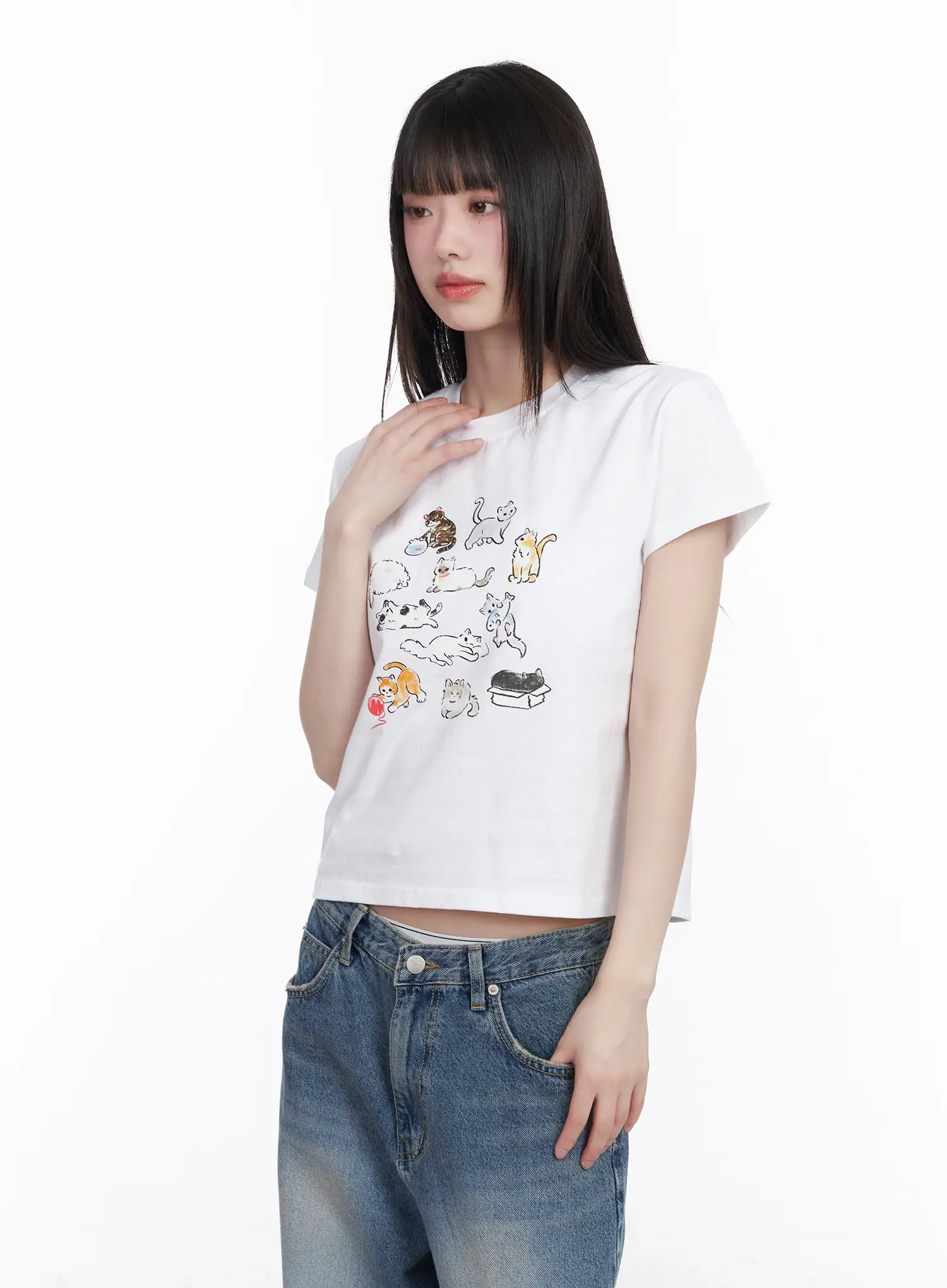 Kitty Graphic Semi-Crop Tee CM526 - Image 8