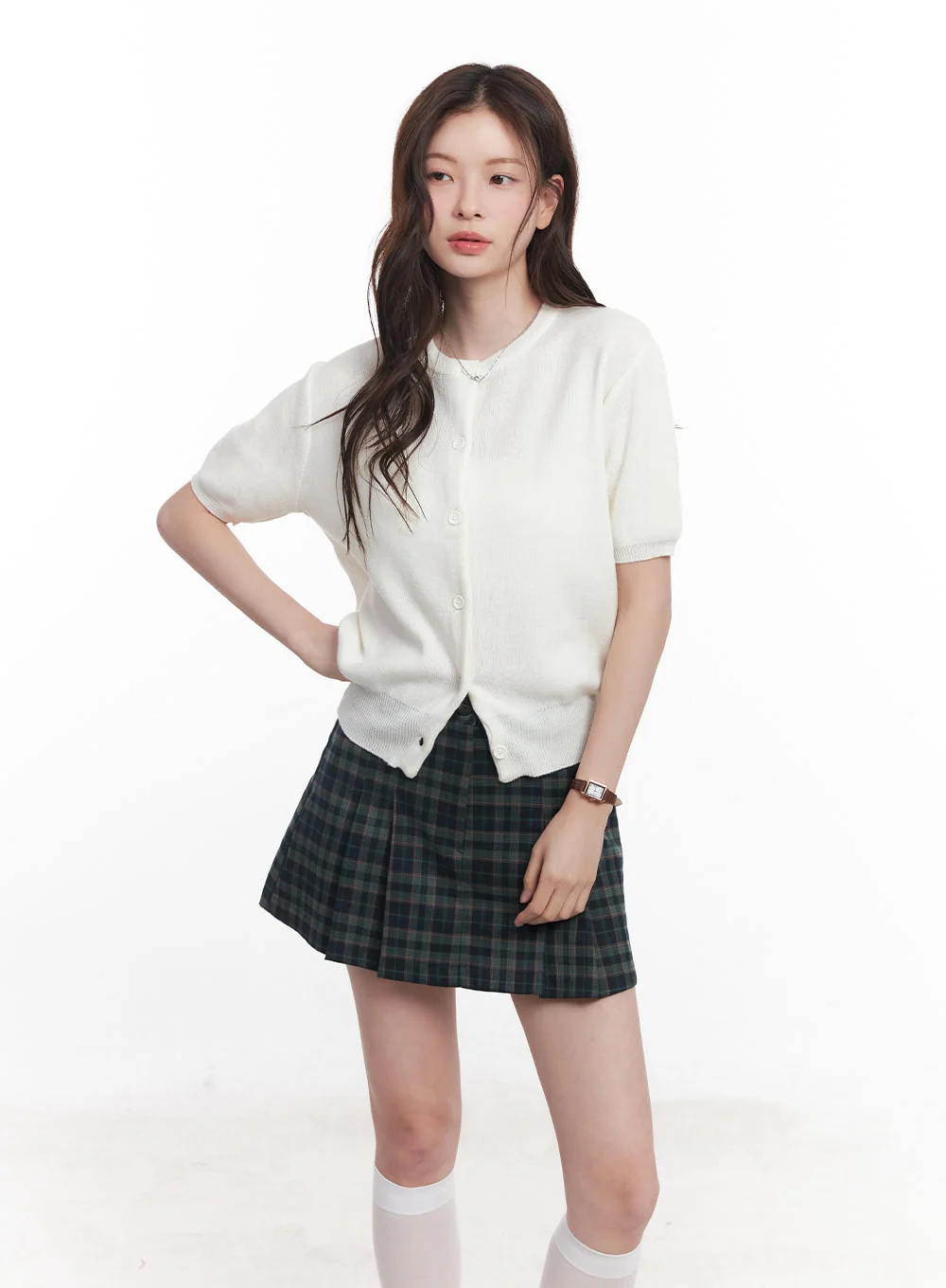 Knit Buttoned Short-Sleeve Cardigan CY515 - Image 9