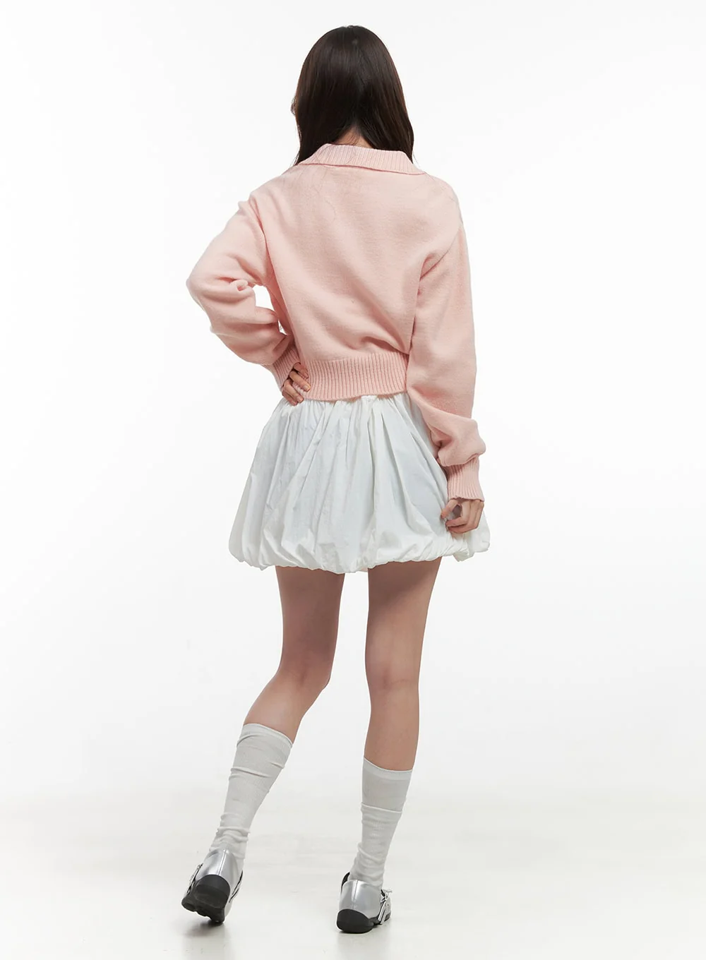 Knit Collared Crop Sweater OO421 - Image 3