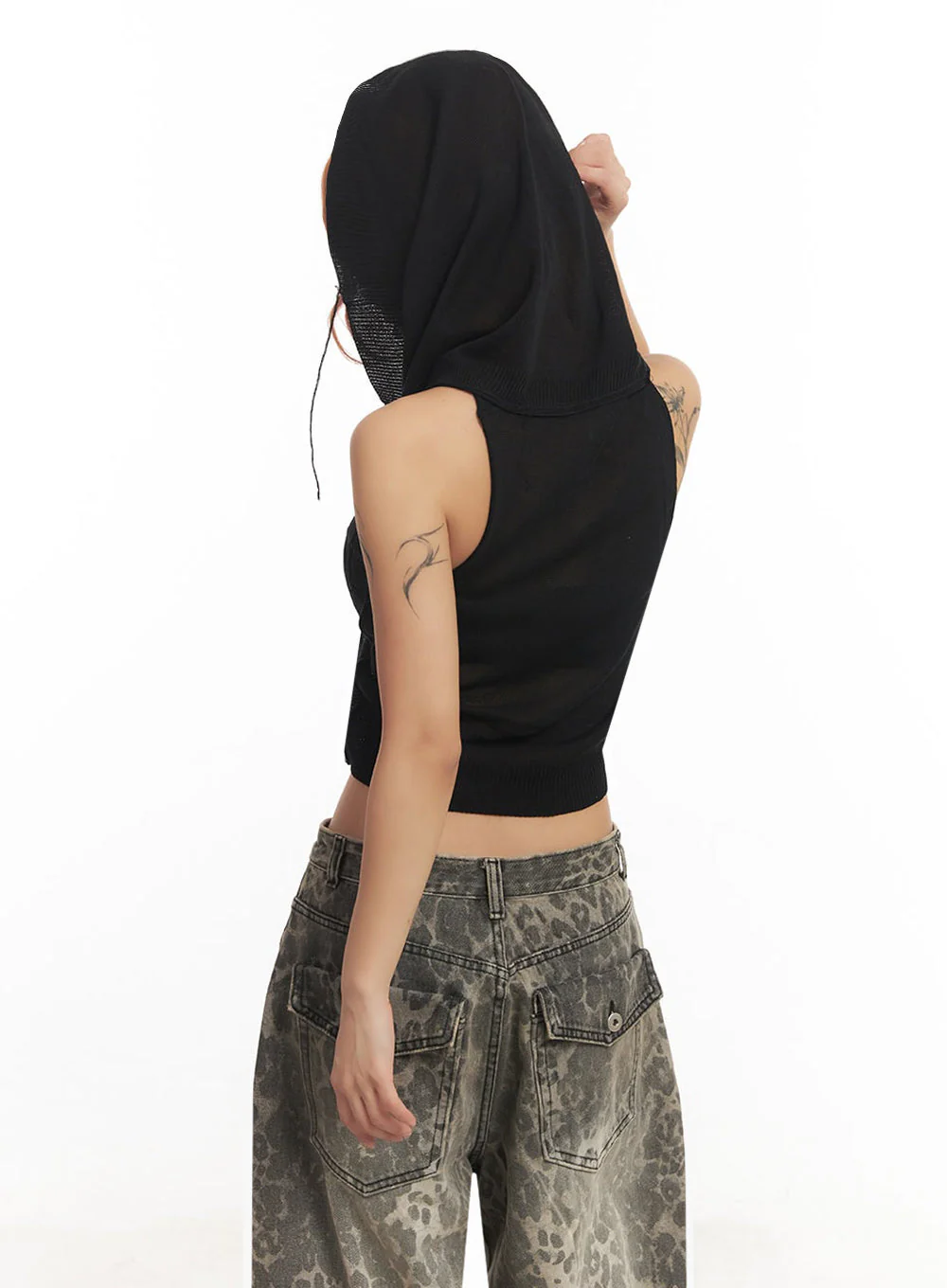 Knit Sleeveless Hooded Crop Top IA517 - Image 9