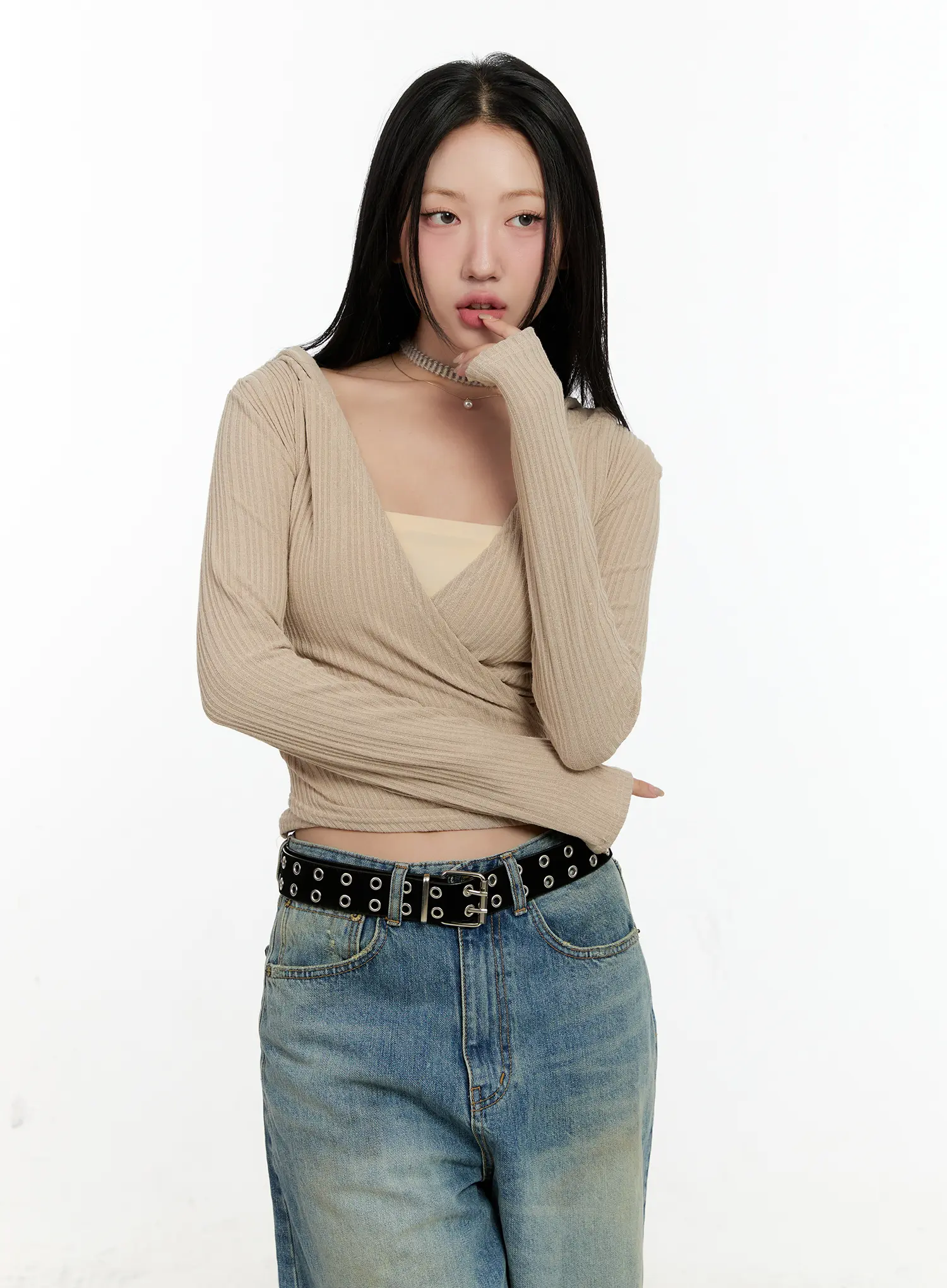 Knit Wrap Hoodie Long Sleeve Top CN505 - Image 10