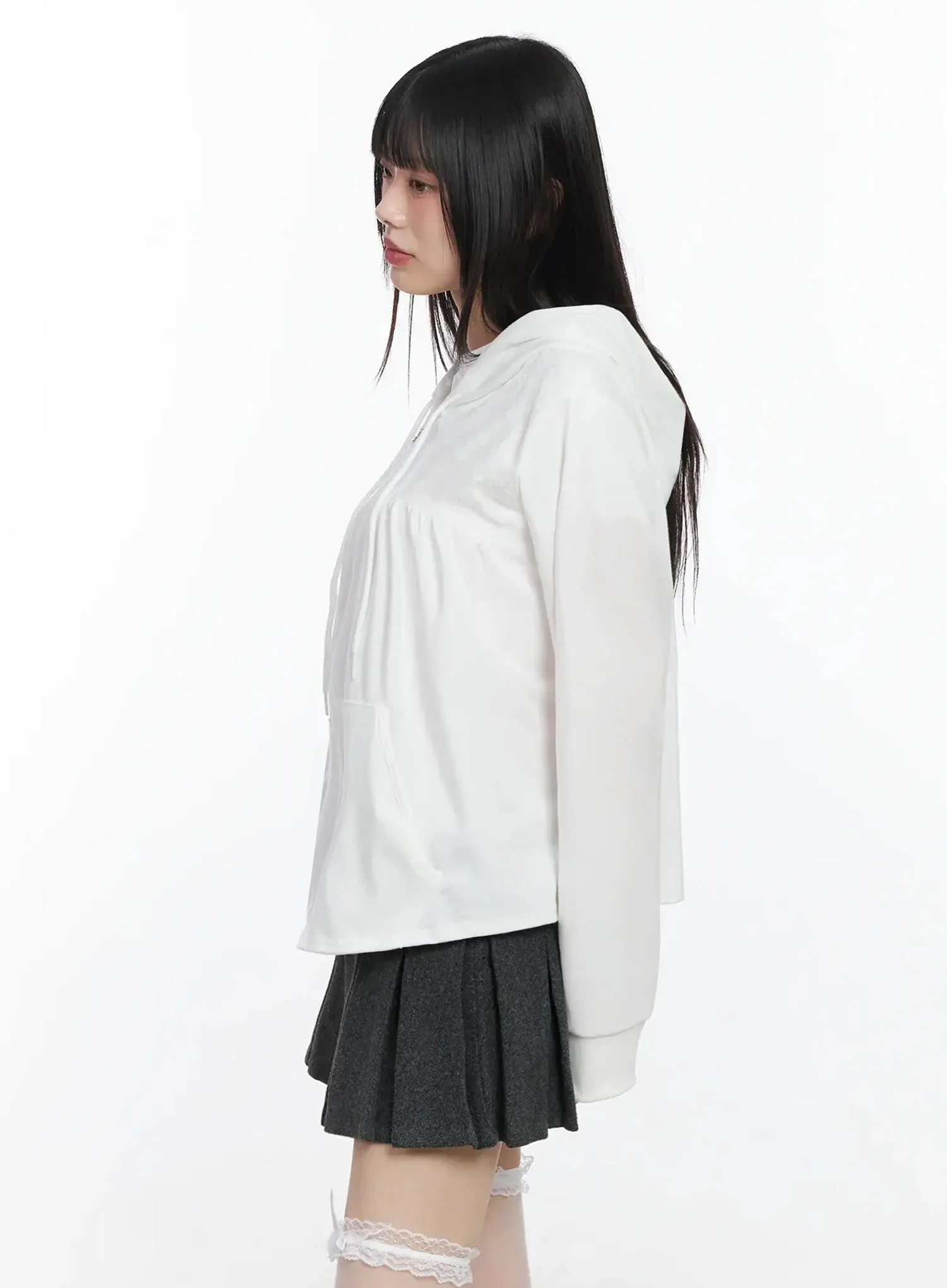 Lace Accent Zip-Up Hoodie IF505 - Image 10