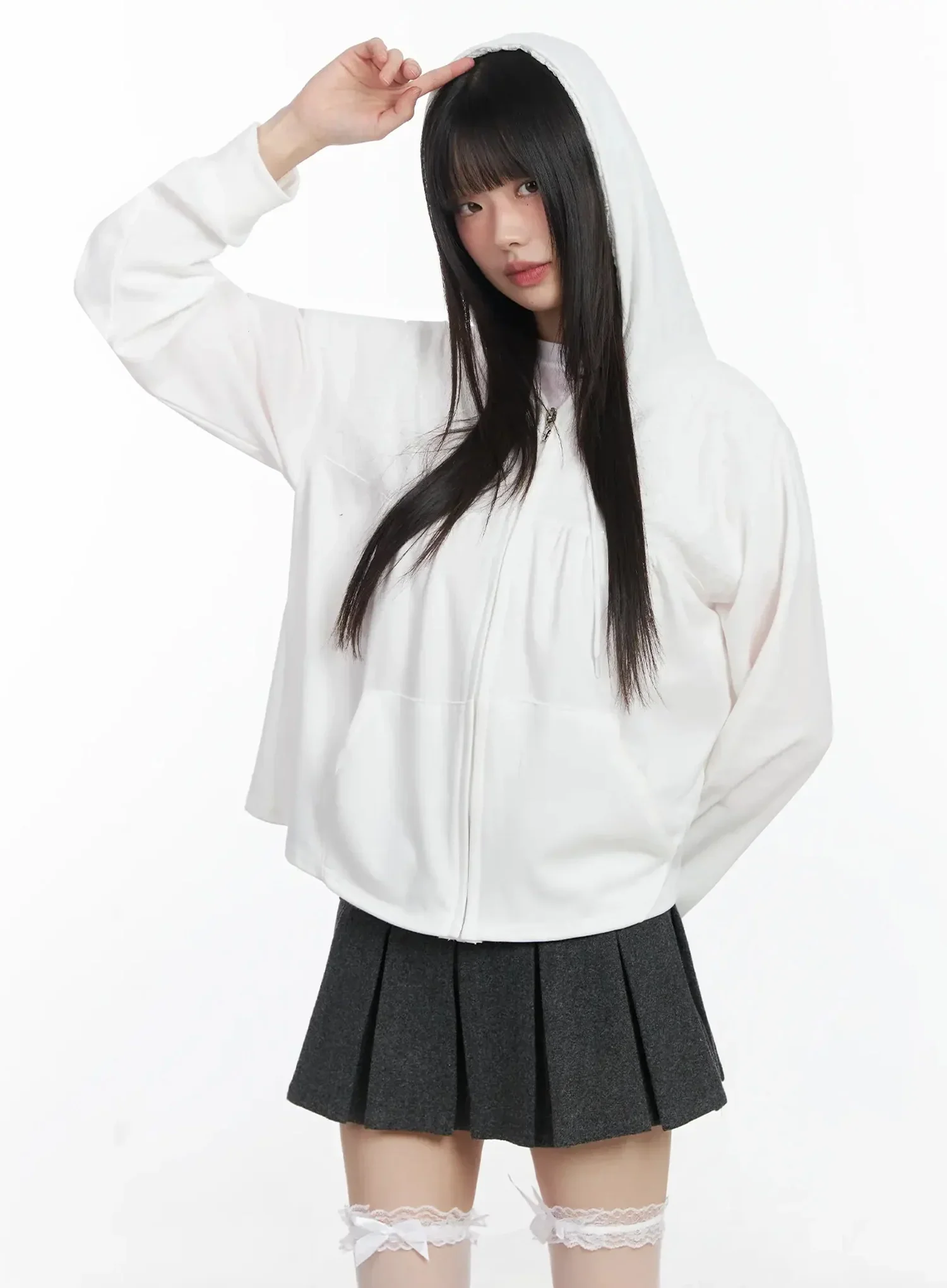 Lace Accent Zip-Up Hoodie IF505 - Image 5