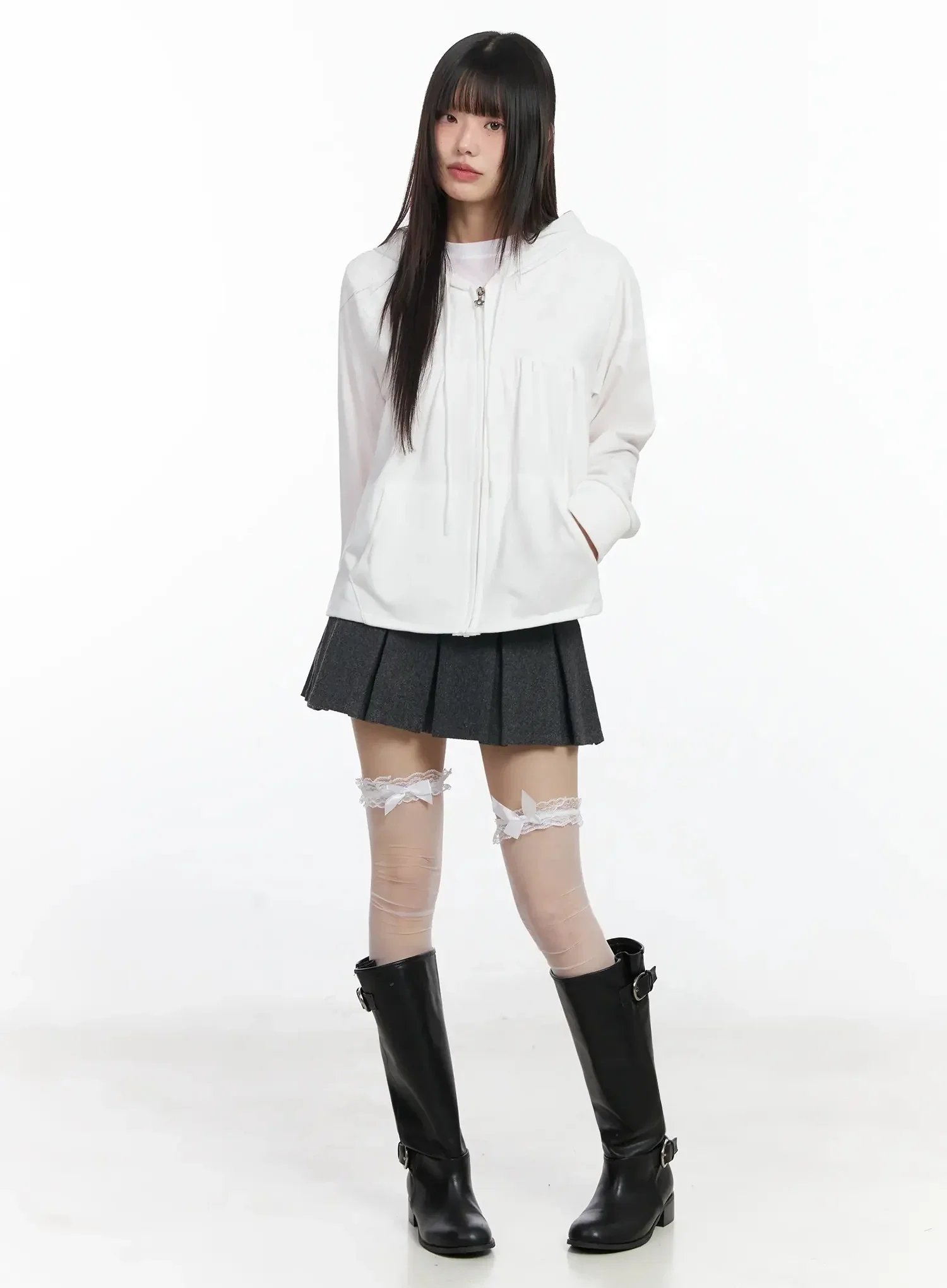 Lace Accent Zip-Up Hoodie IF505 - Image 7