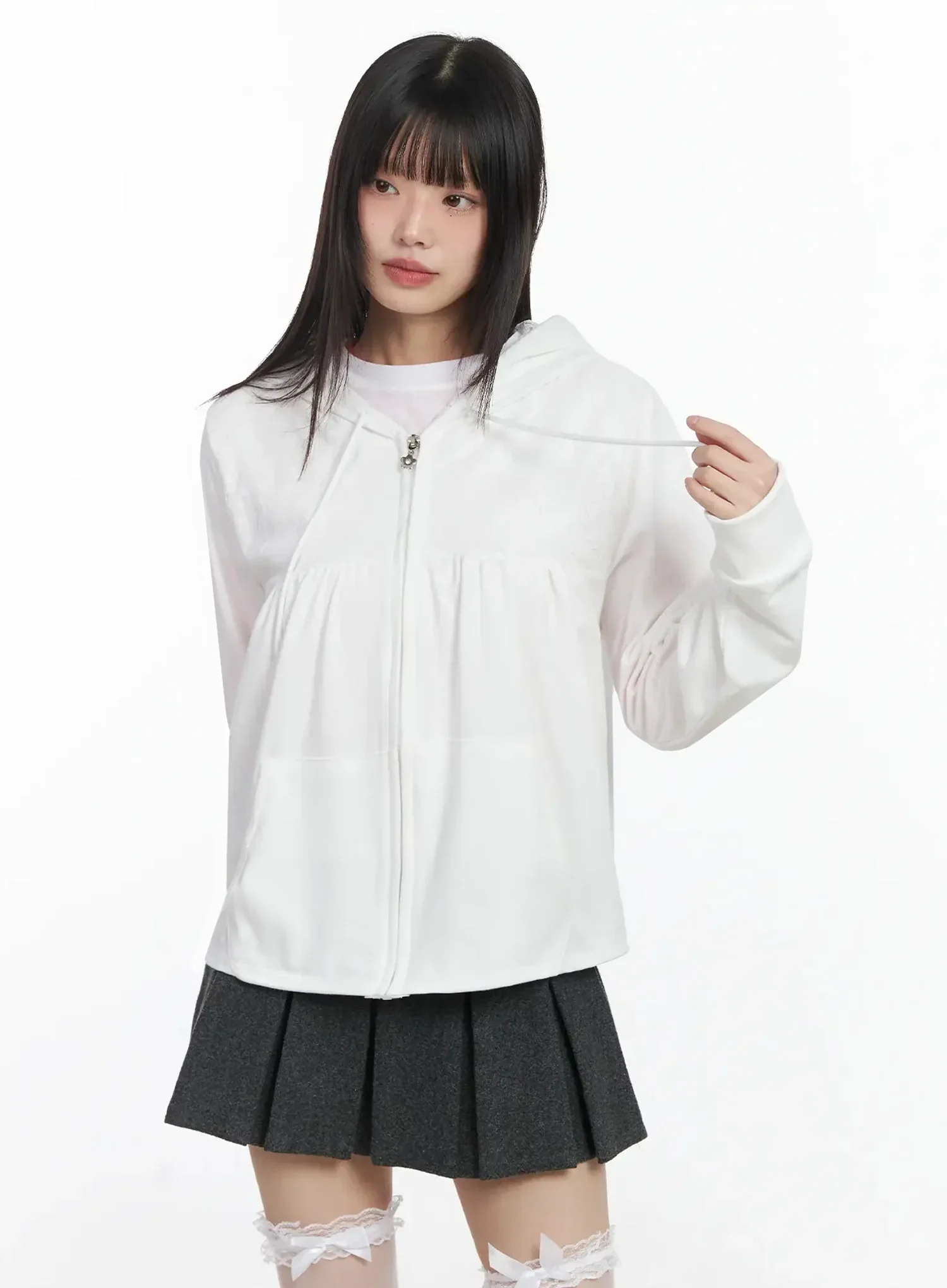Lace Accent Zip-Up Hoodie IF505 - Image 9