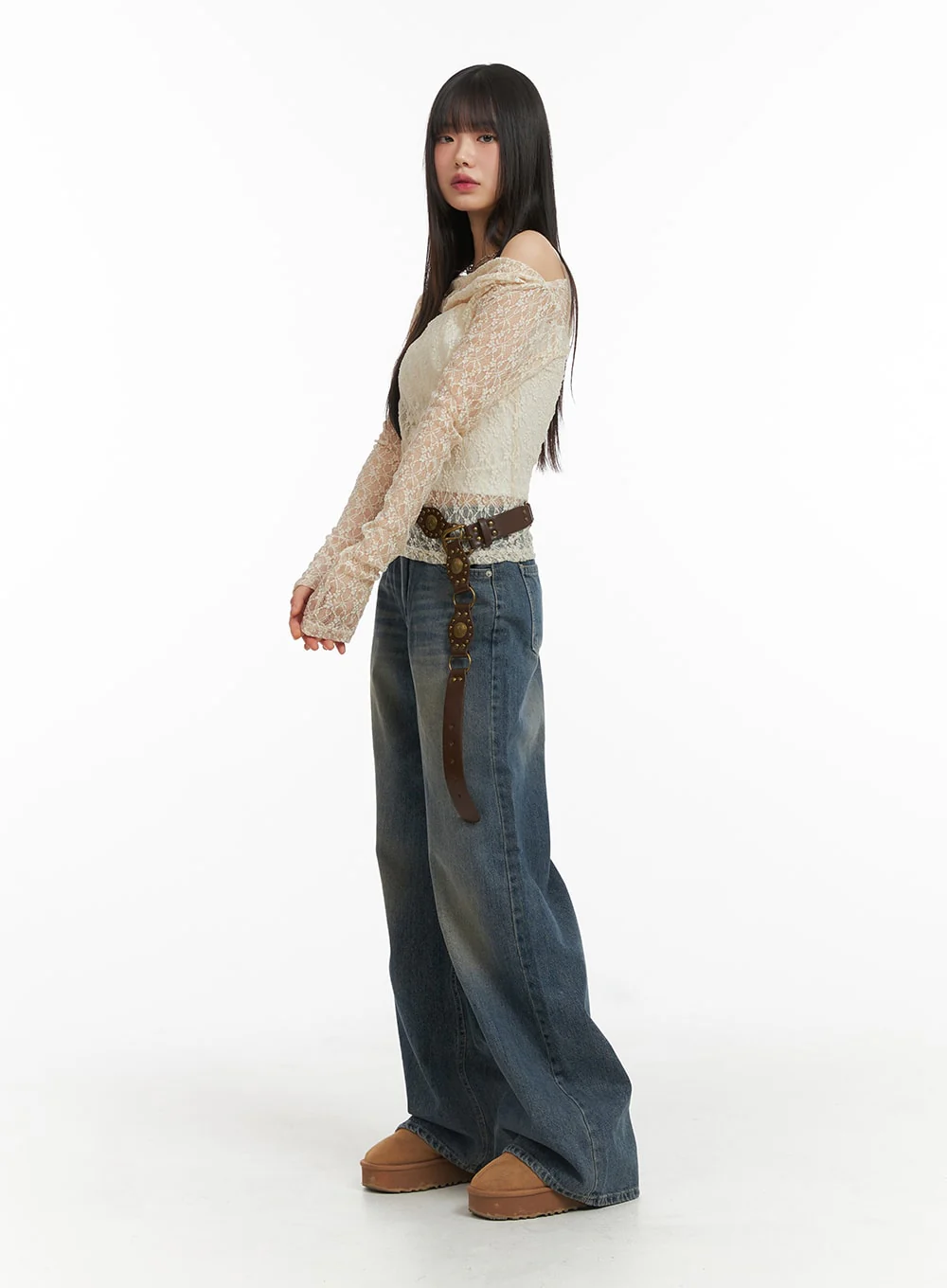 Lace Asymmetrical Floral Lace Long Sleeve Top CJ415 - Image 4