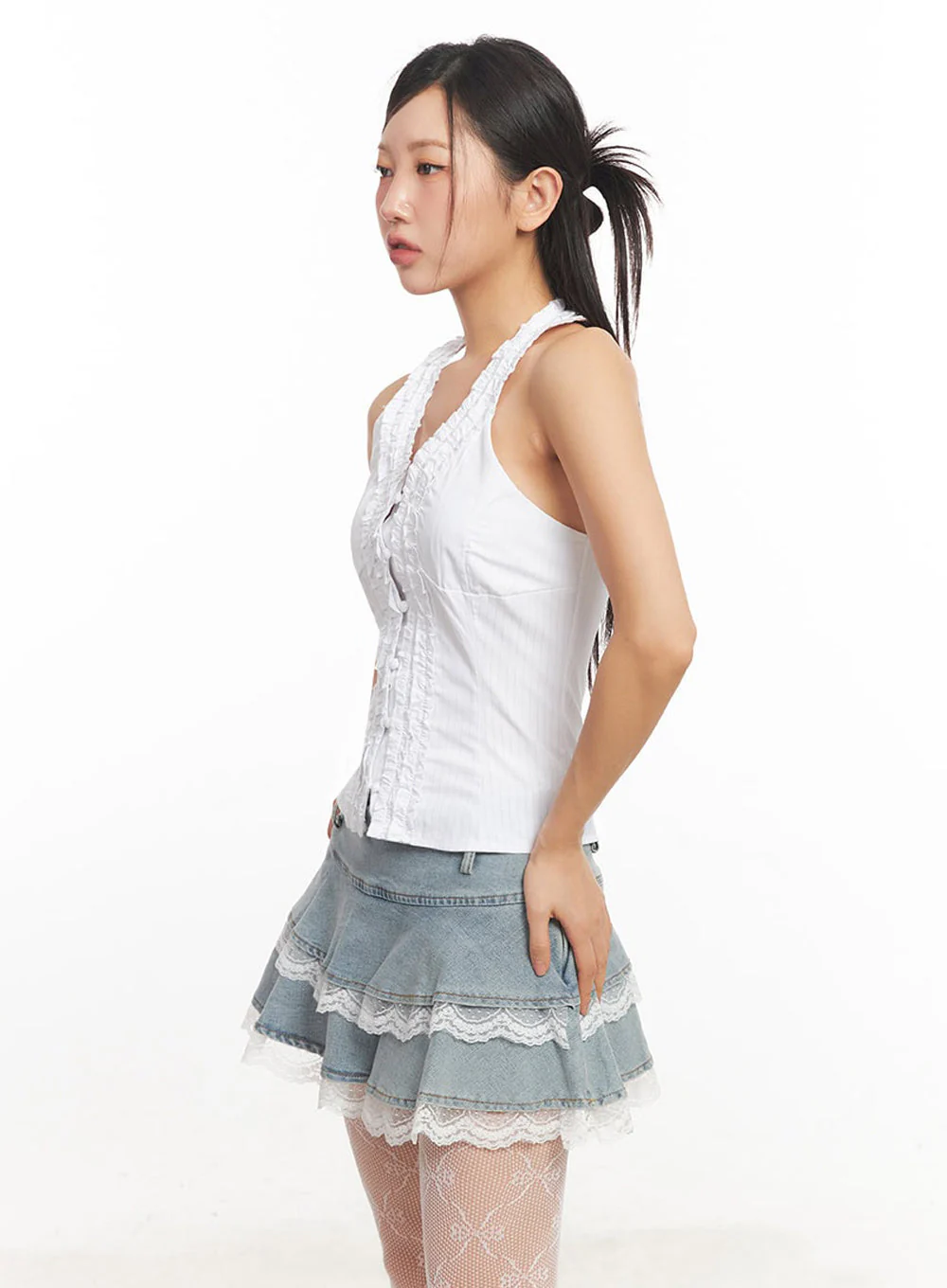 Lace Halter Neck Slim-Fit Top IA525 - Image 8