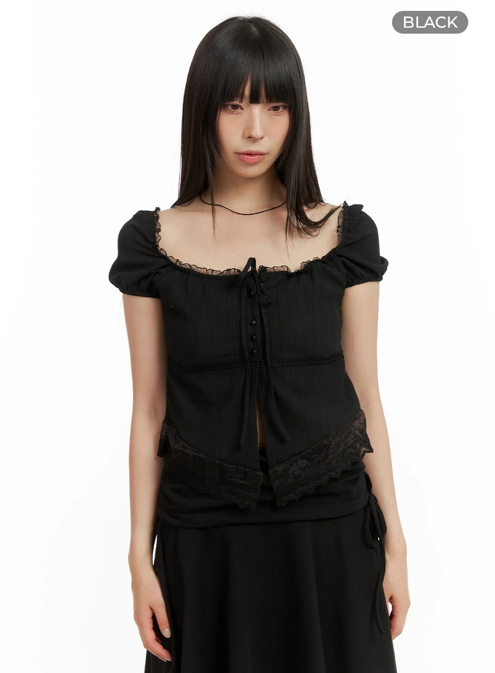 Lace Hem Cotton Ribboned Square Neck Shirt CU425 - Image 8