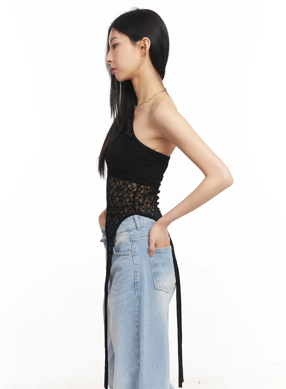 Lace Mesh Asymmetric Tank Top CA516 - Image 8
