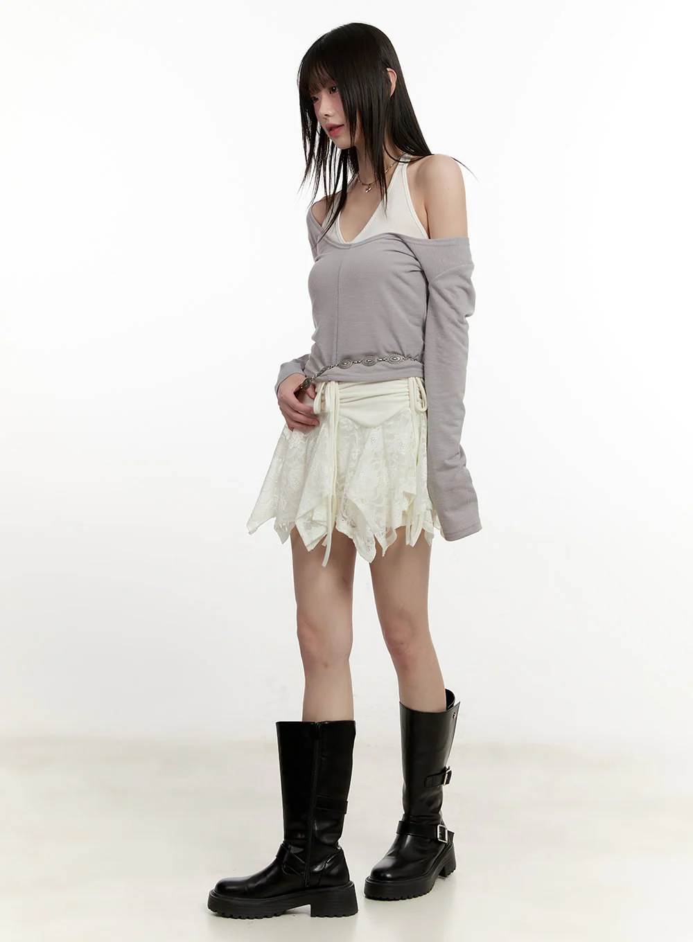Lace Shirred Handkerchief Mini Skirt CM513 - Image 6