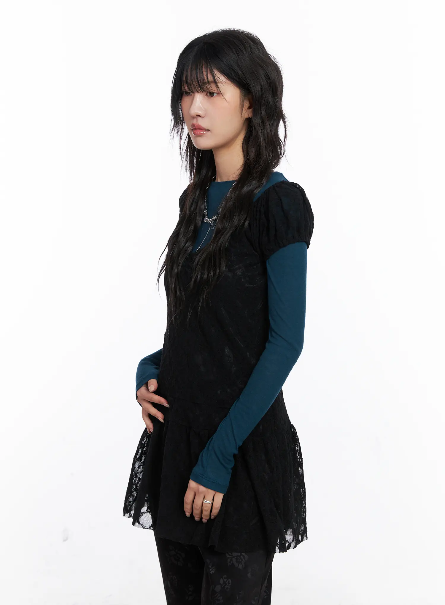 Lace Shirred Mini Dress CO507 - Image 5
