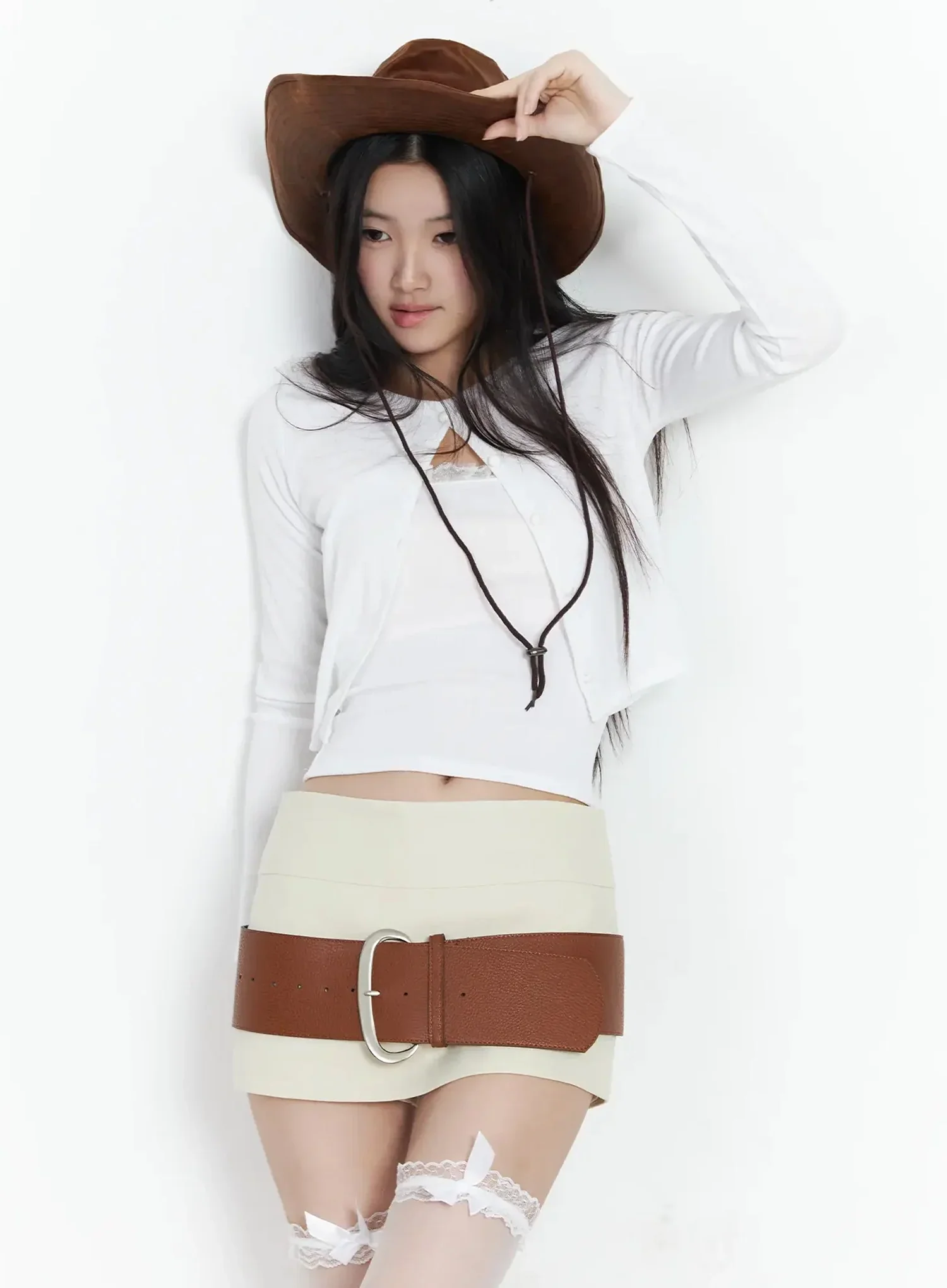 Lace-Trim Cardigan and Tube Top Set IM503