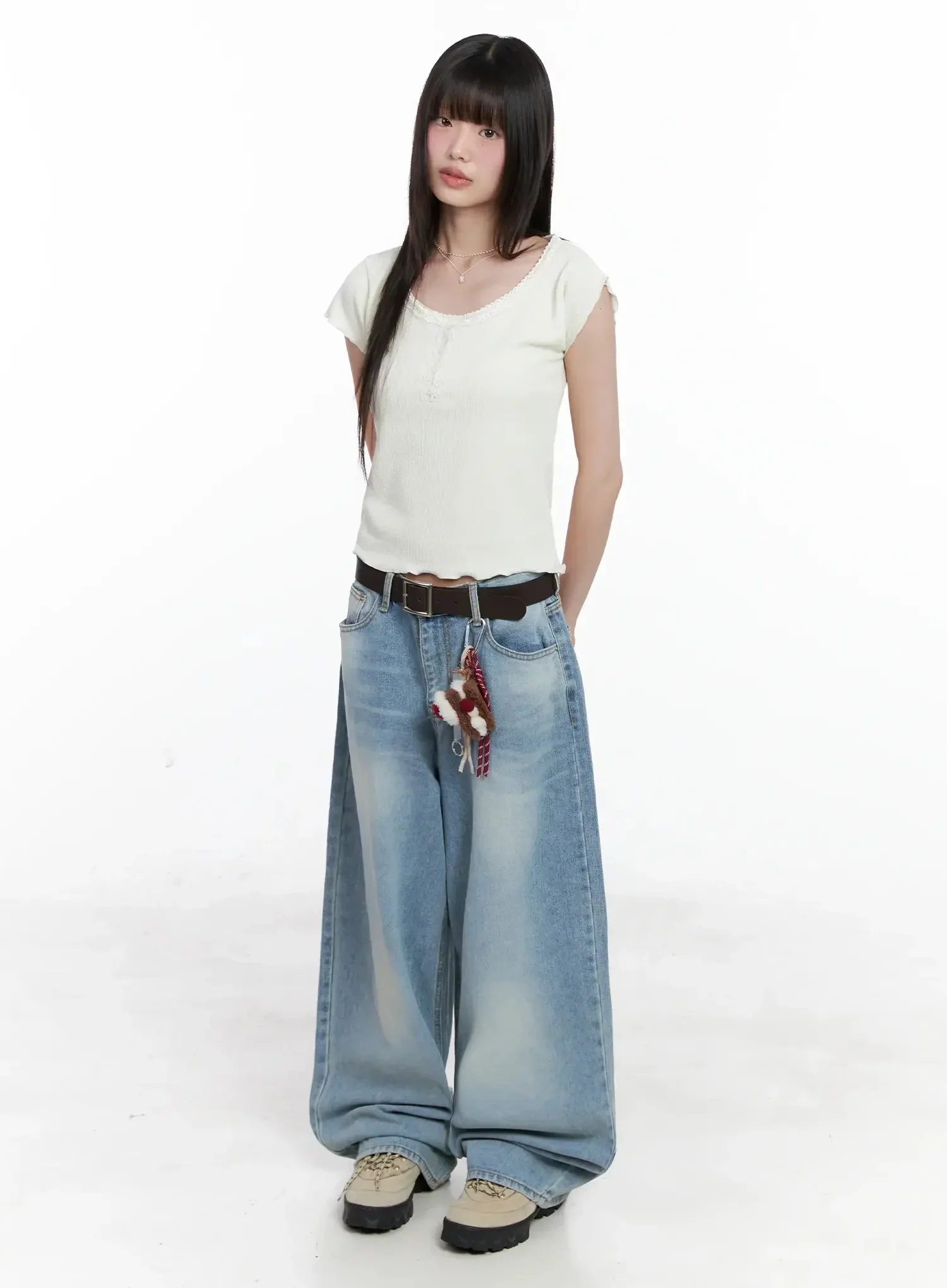 Lace Trimmed Button Short Sleeve IL531 - Image 14