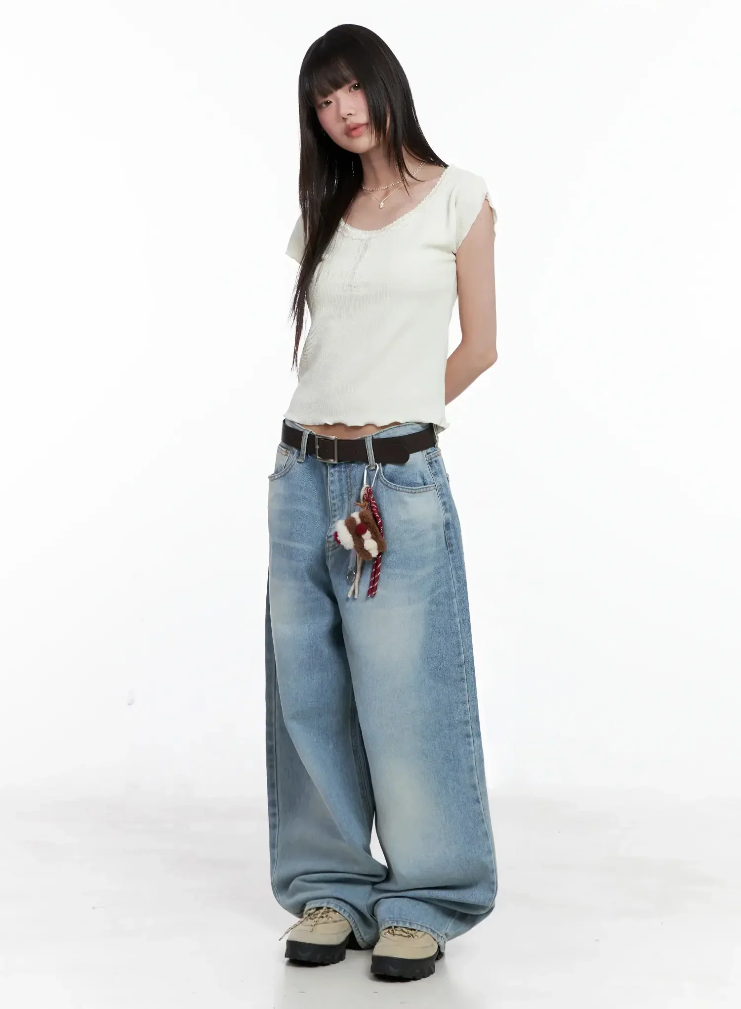 Lace Trimmed Button Short Sleeve IL531 - Image 2