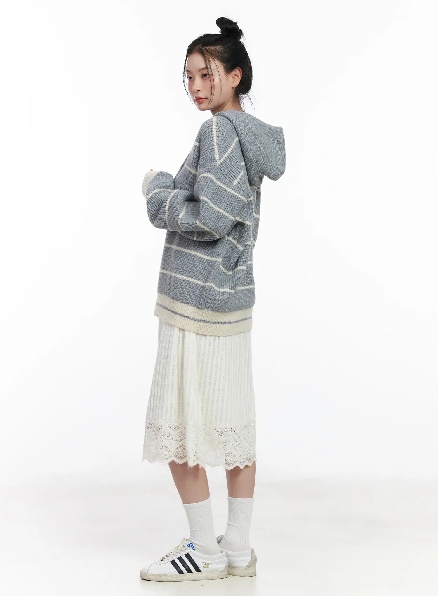 Lace-Trimmed Fleece Midi Skirt CJ520 - Image 6