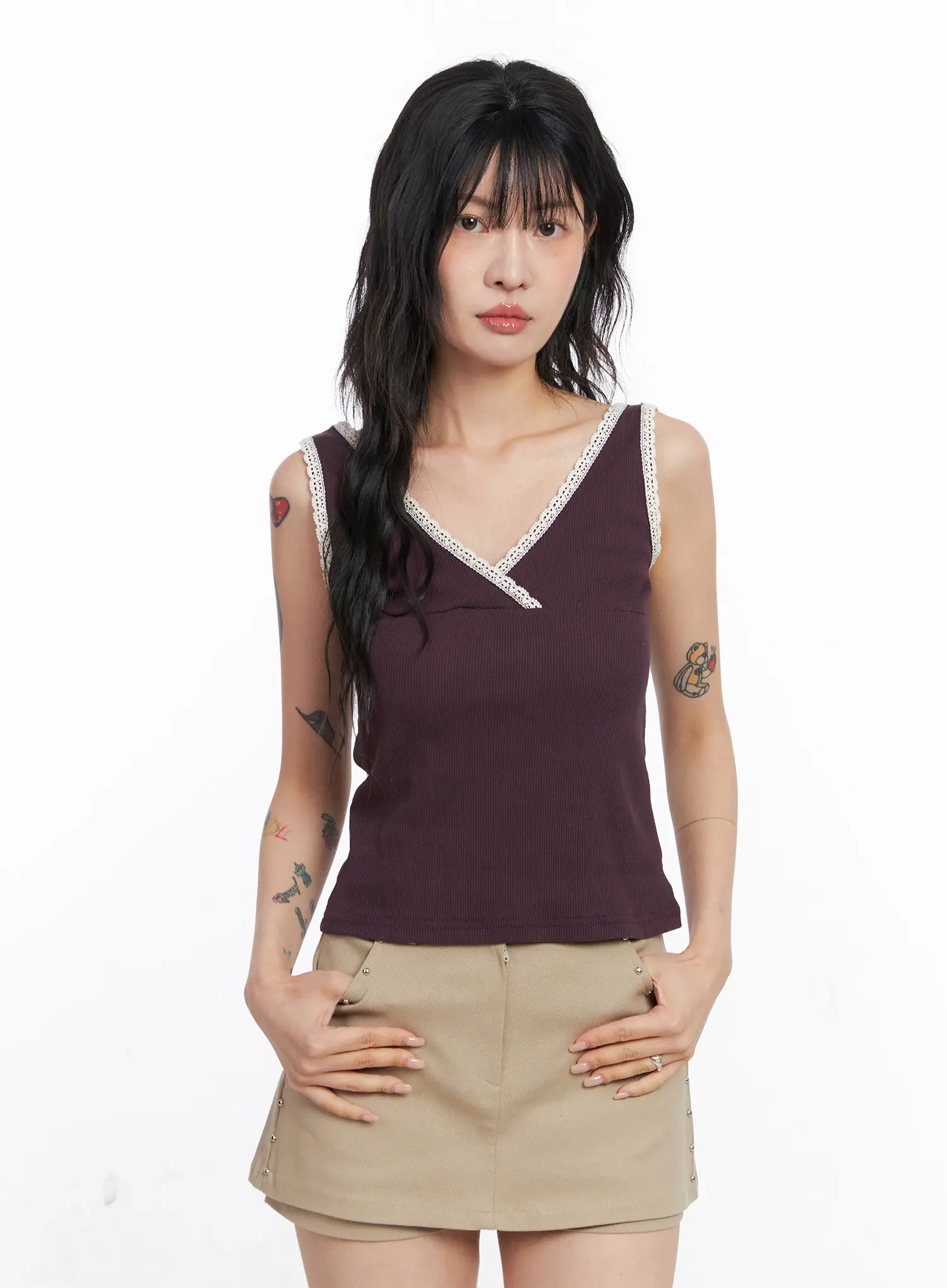 Lace V-Neck Ribbed Tank Top CO507 - Image 4