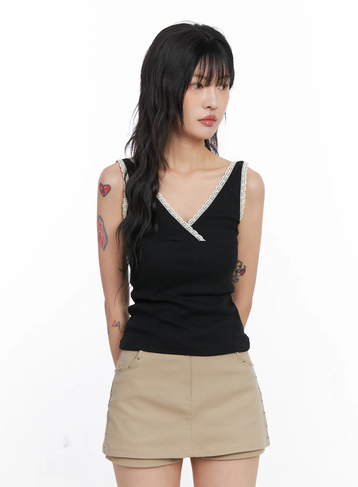 Lace V-Neck Ribbed Tank Top CO507 - Image 9