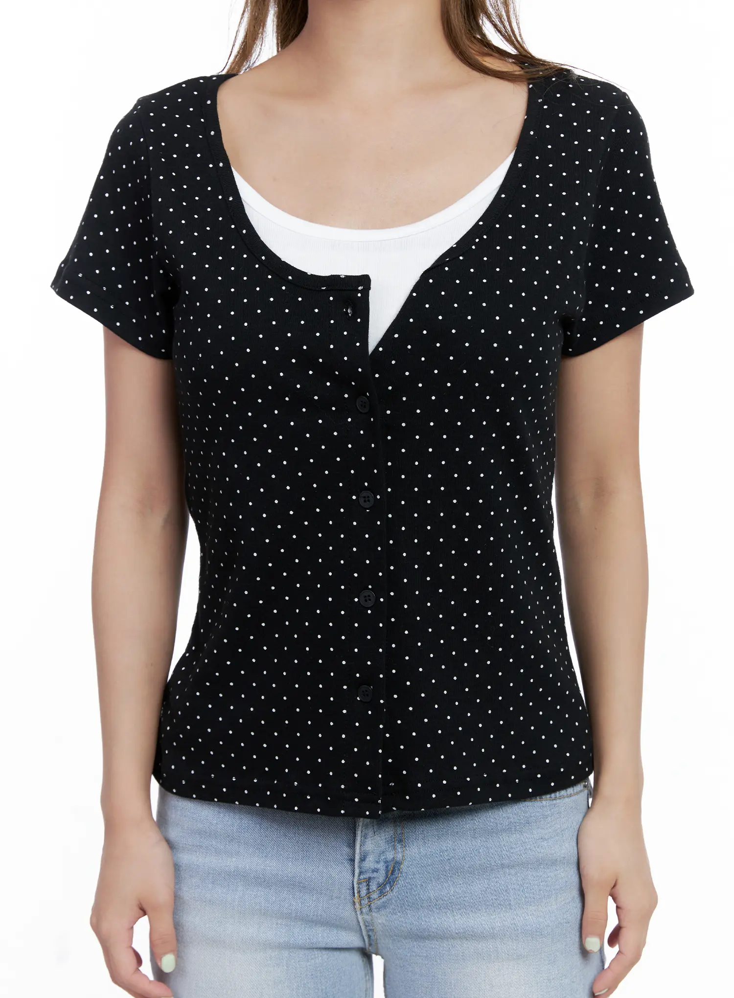 Layered Polka Dot Button Tee CL510 - Image 3