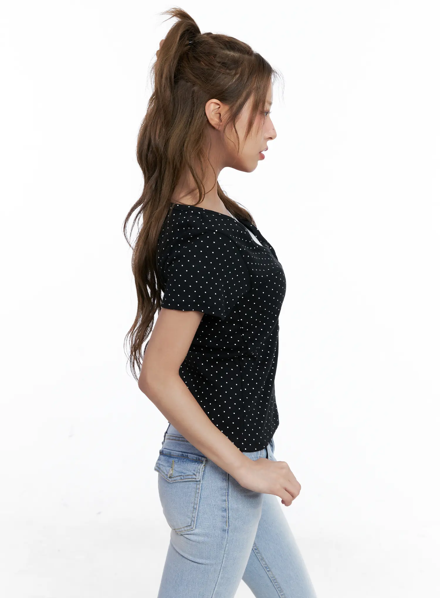 Layered Polka Dot Button Tee CL510 - Image 4