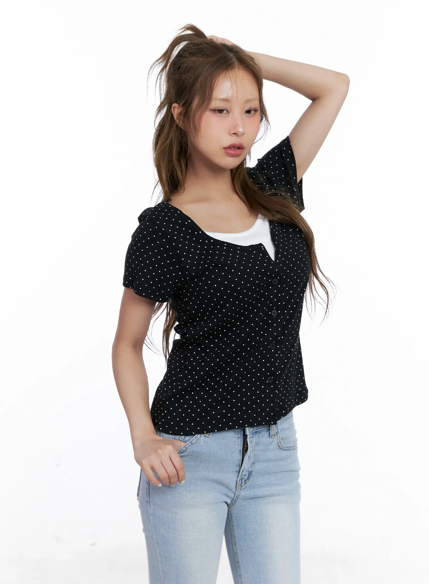 Layered Polka Dot Button Tee CL510 - Image 8