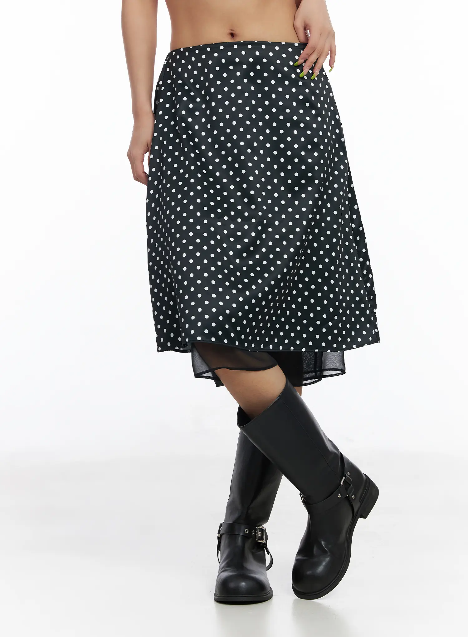 Layered Polka Dot Satin Midi-Skirt CM520 - Image 9