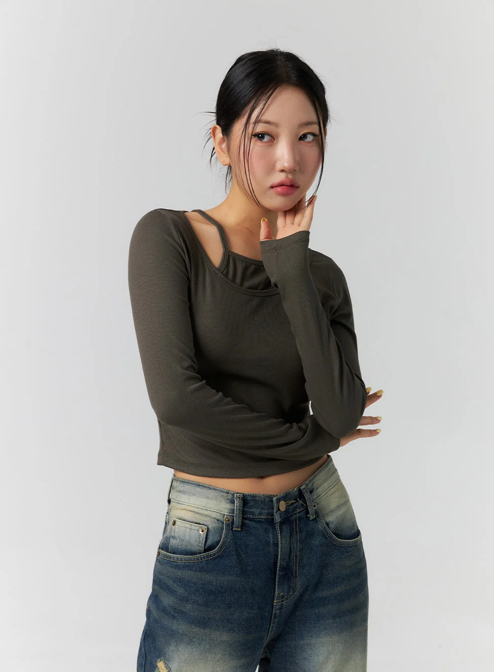 Layered Ribbed Long Sleeve Top CS308 - Image 8