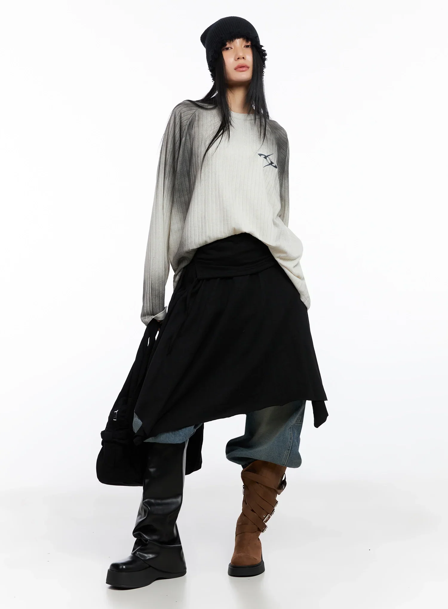 Layered Shirring Asymmetrical Skirt IO517