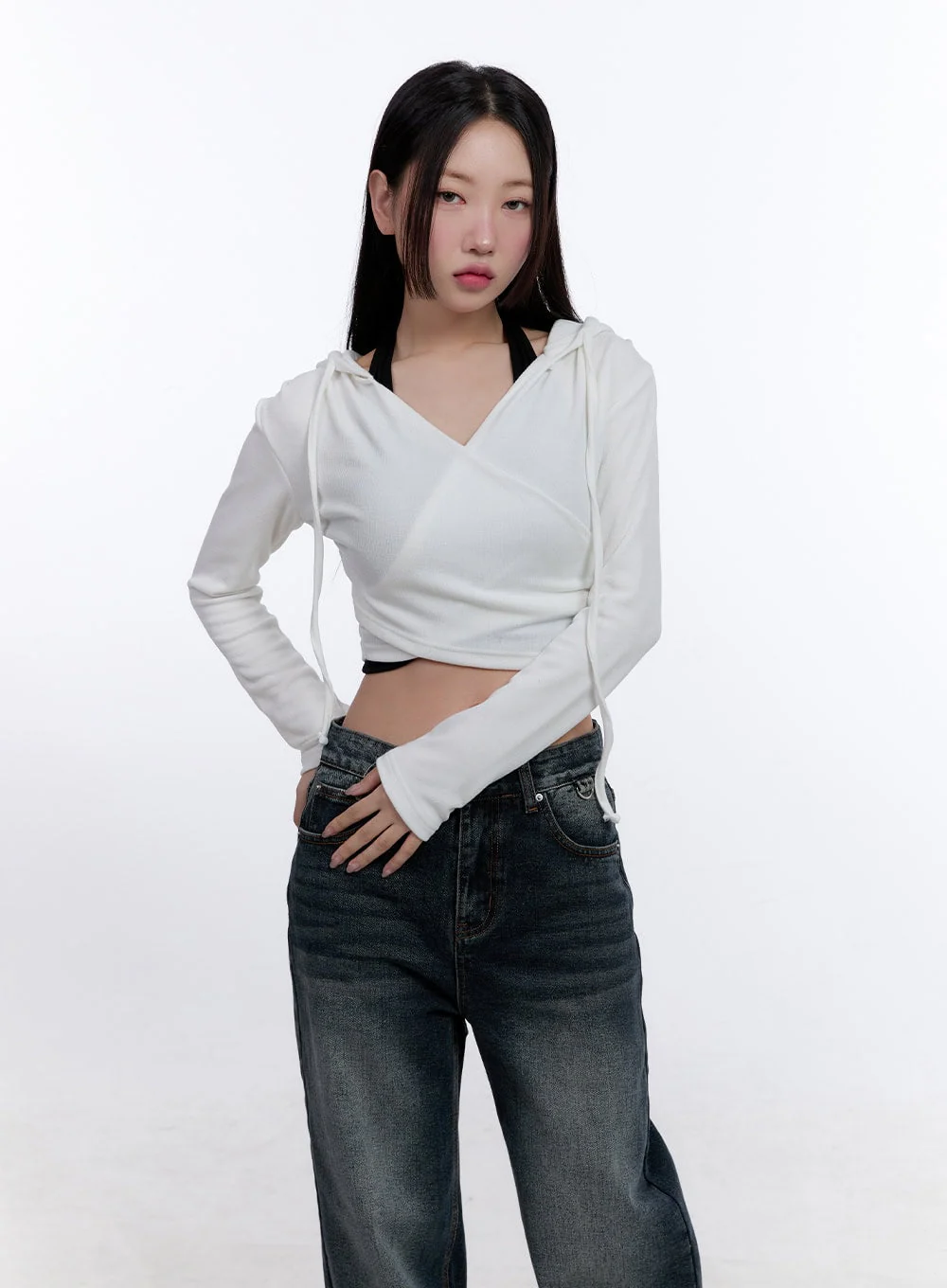 Layered Wrap Cropped Hoodie CJ511 - Image 7