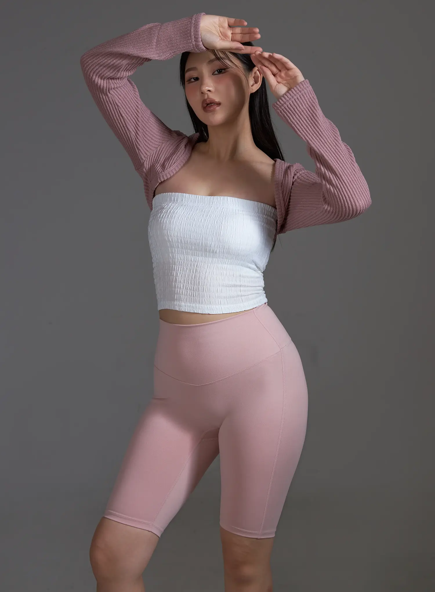 Light Pink High-Waist Biker Shorts (Light Pink) IO517 - Image 11