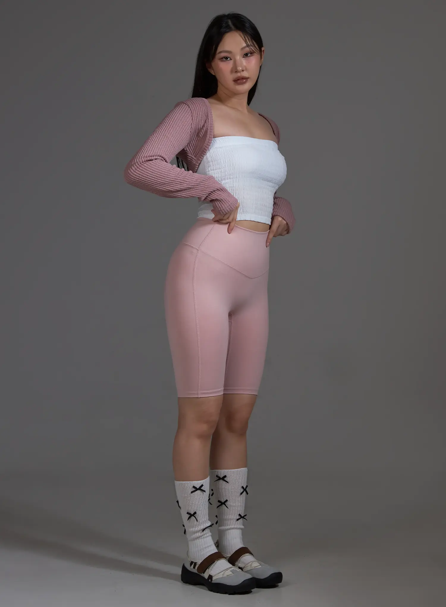 Light Pink High-Waist Biker Shorts (Light Pink) IO517 - Image 14