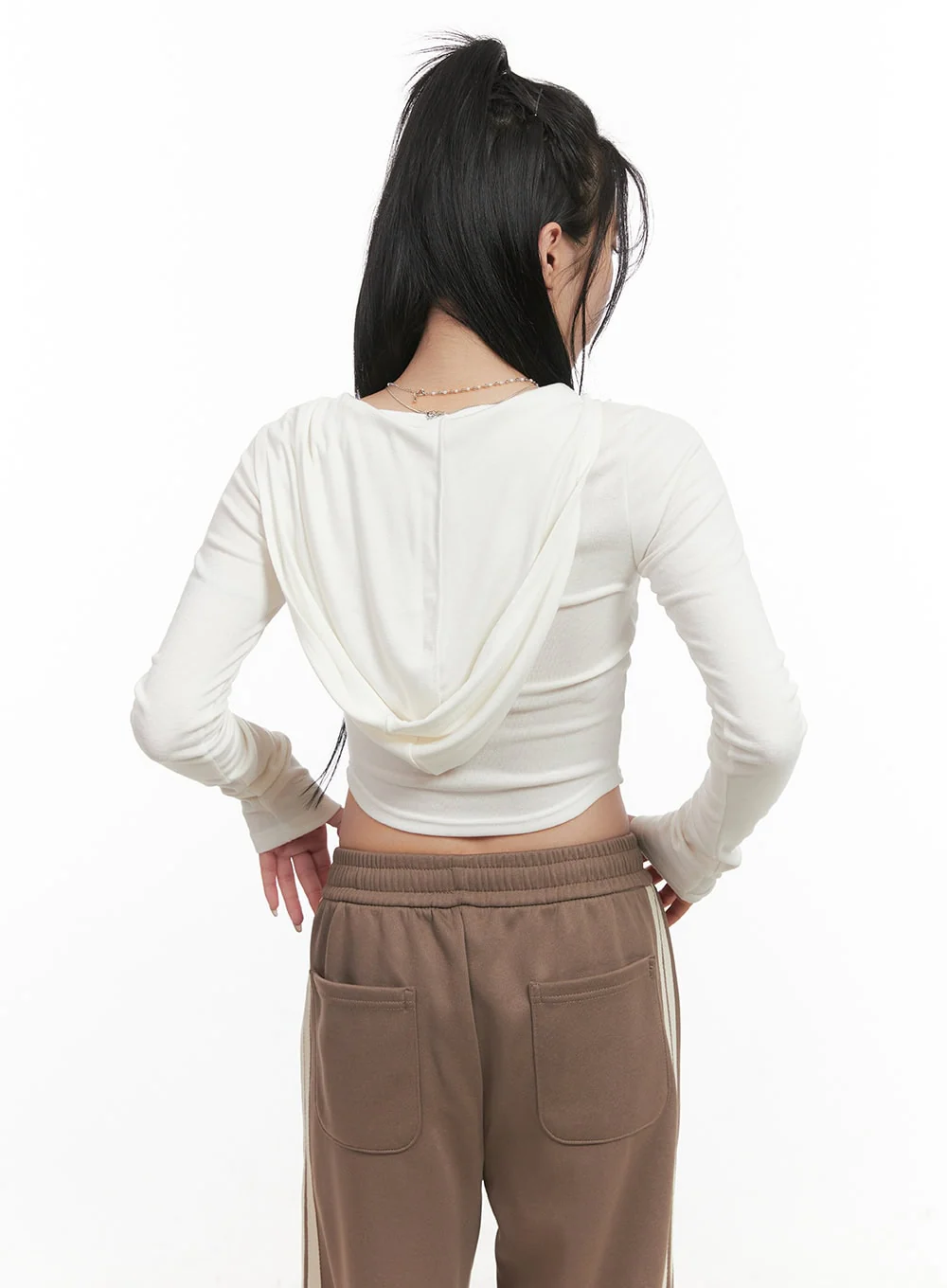 Long-Sleeve Hooded Buttoned Crop Top CJ516 - Image 6
