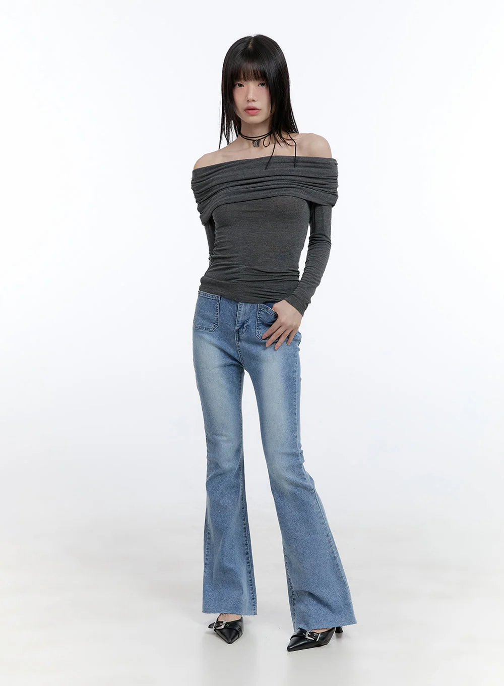 Long Sleeve Off-Shoulder Slim Top CG412 - Image 2