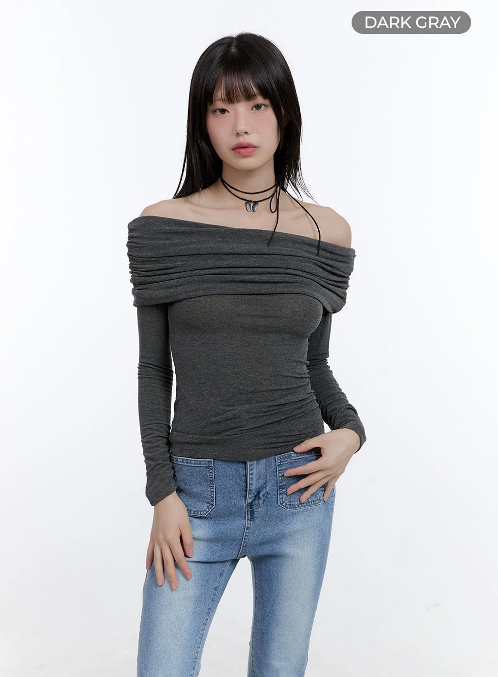 Long Sleeve Off-Shoulder Slim Top CG412 - Image 7