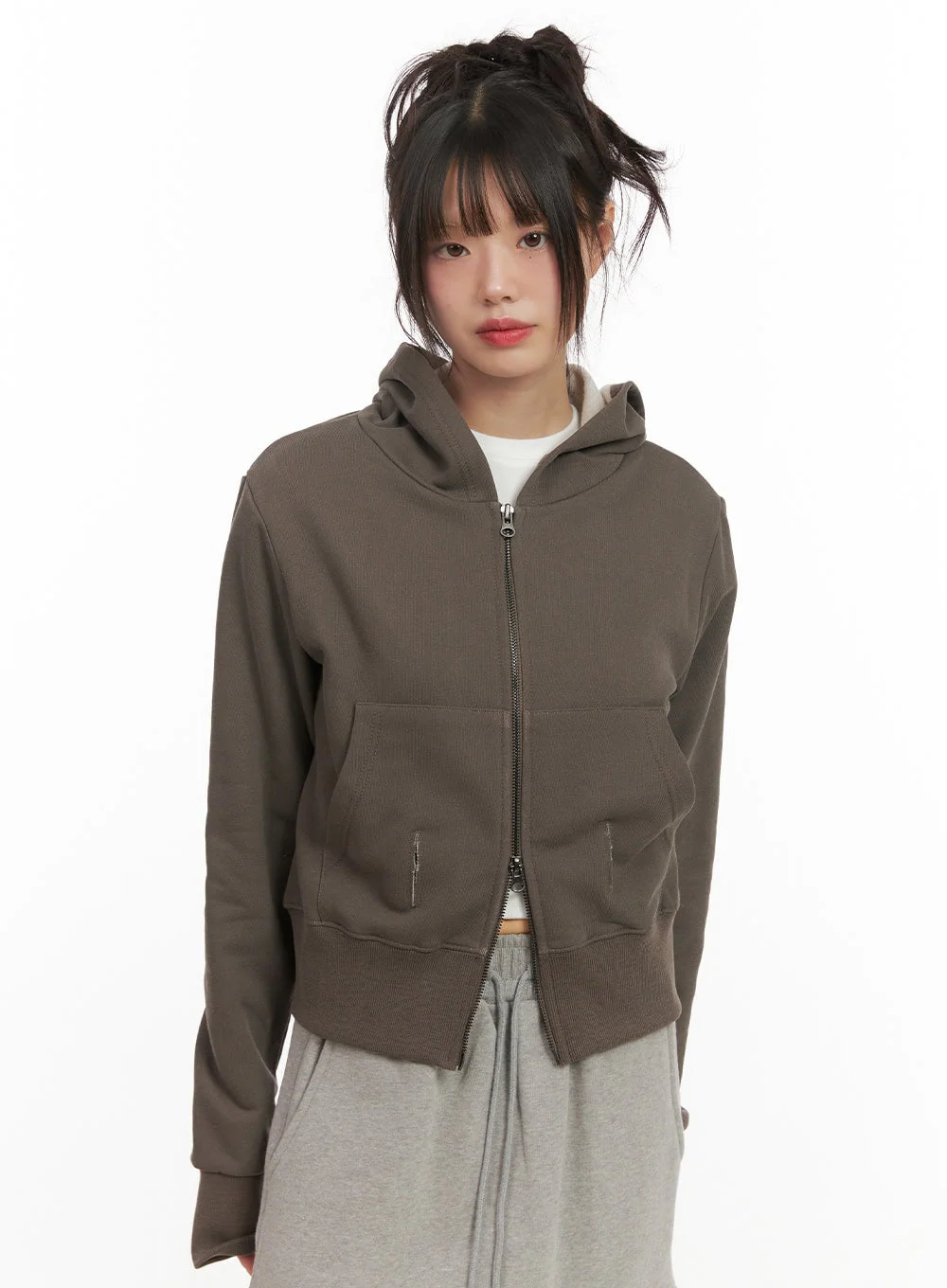 Long Sleeve Zip-Up Cropped Hoodie CJ506 - Image 8