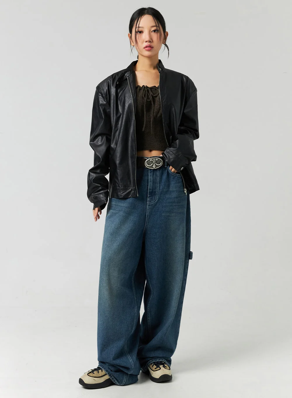 Loose Fit Faux Leather Jacket CO323 - Image 5