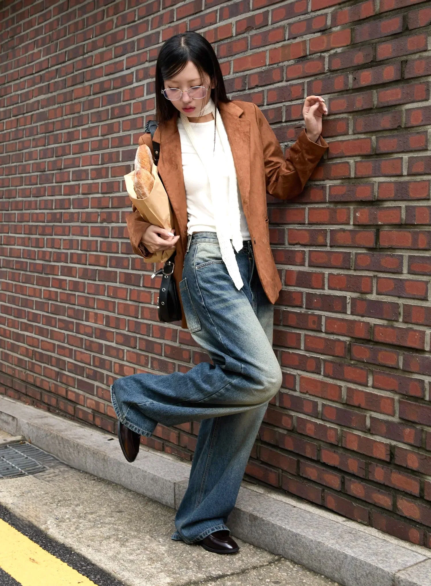 Loose-Fit Suede Blazer CS518 - Image 3