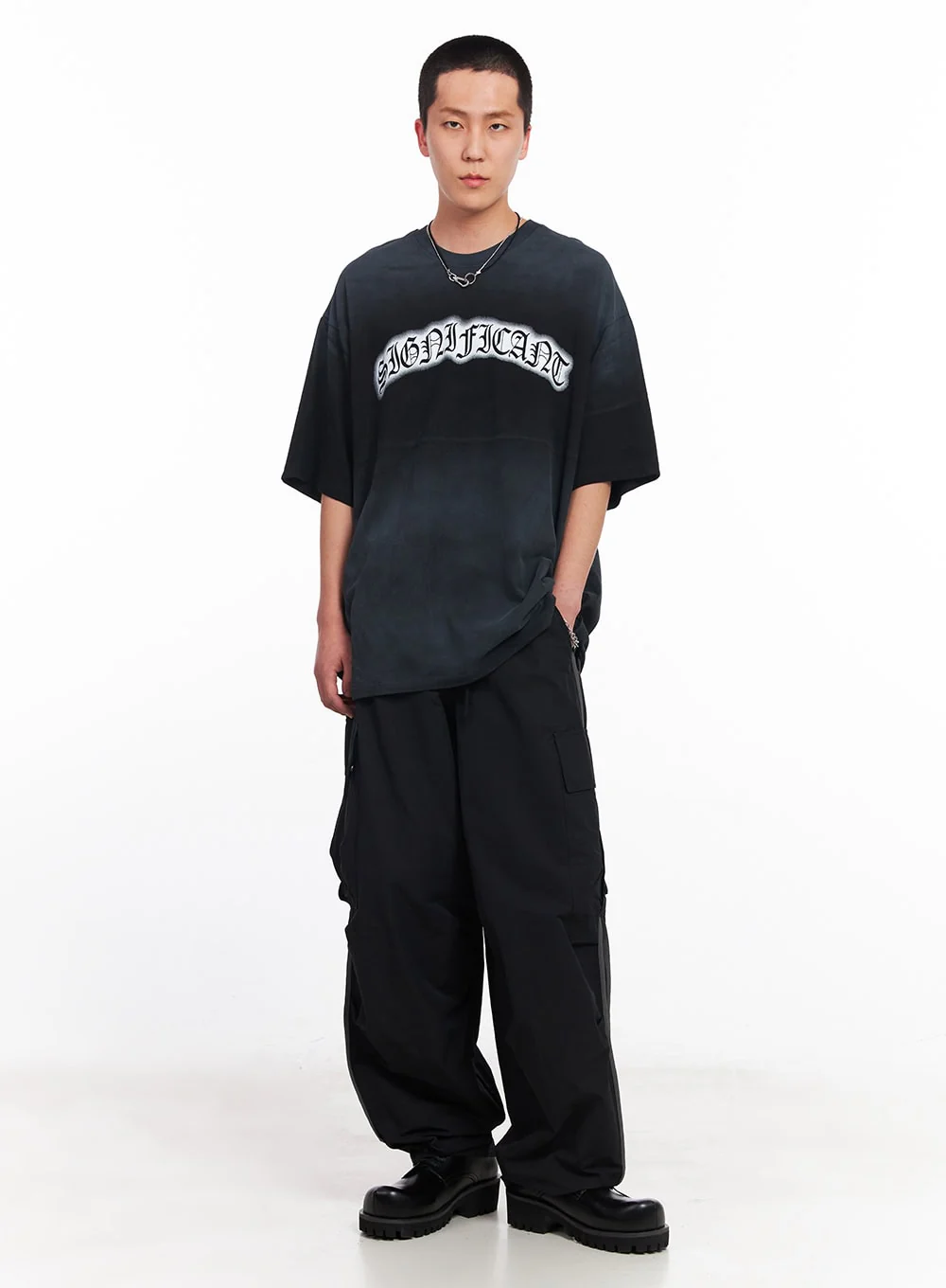 Men’s Cargo Balloon-Fit Windbreaker Pants (Black) IU503 - Image 11