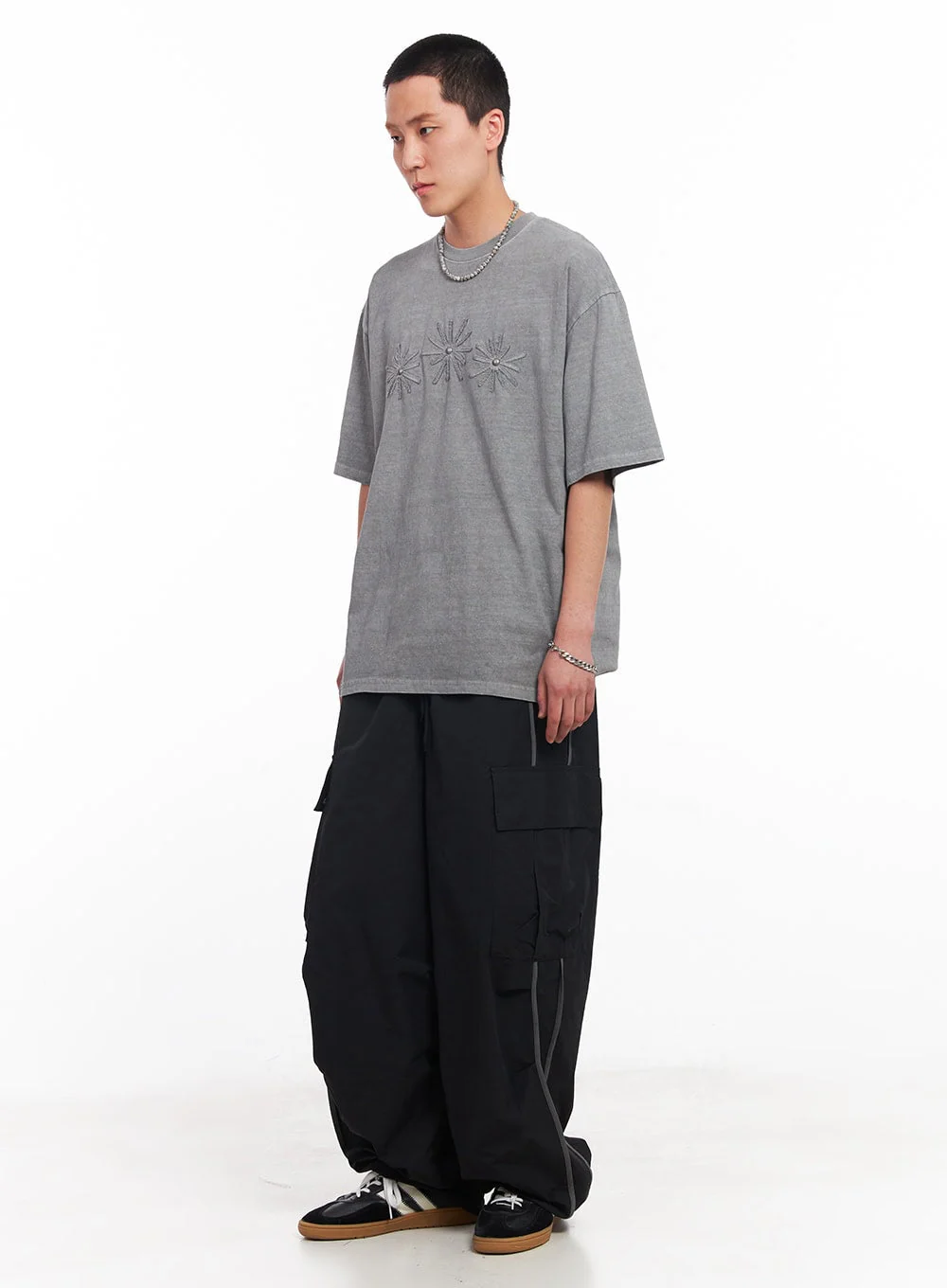 Men’s Cargo Balloon-Fit Windbreaker Pants (Black) IU503 - Image 12
