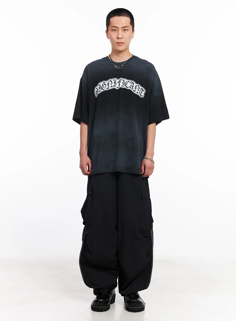 Men’s Cargo Balloon-Fit Windbreaker Pants (Black) IU503 - Image 7