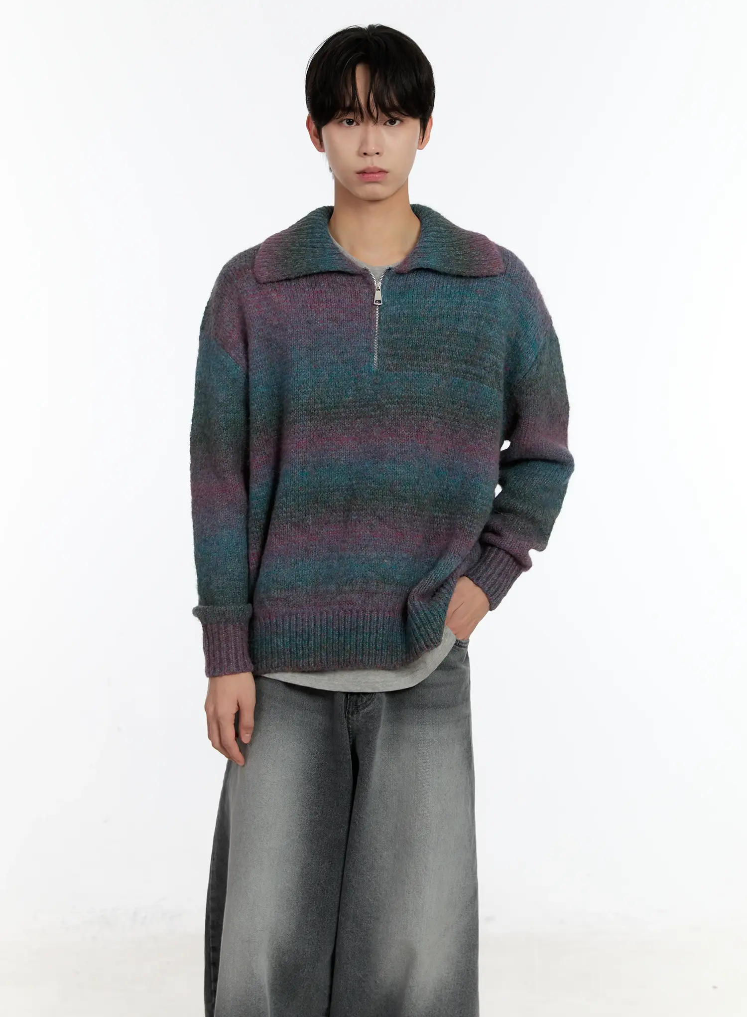 Men's Alpaca Knit Quarter Zip Sweatshirts ID502 - Image 6