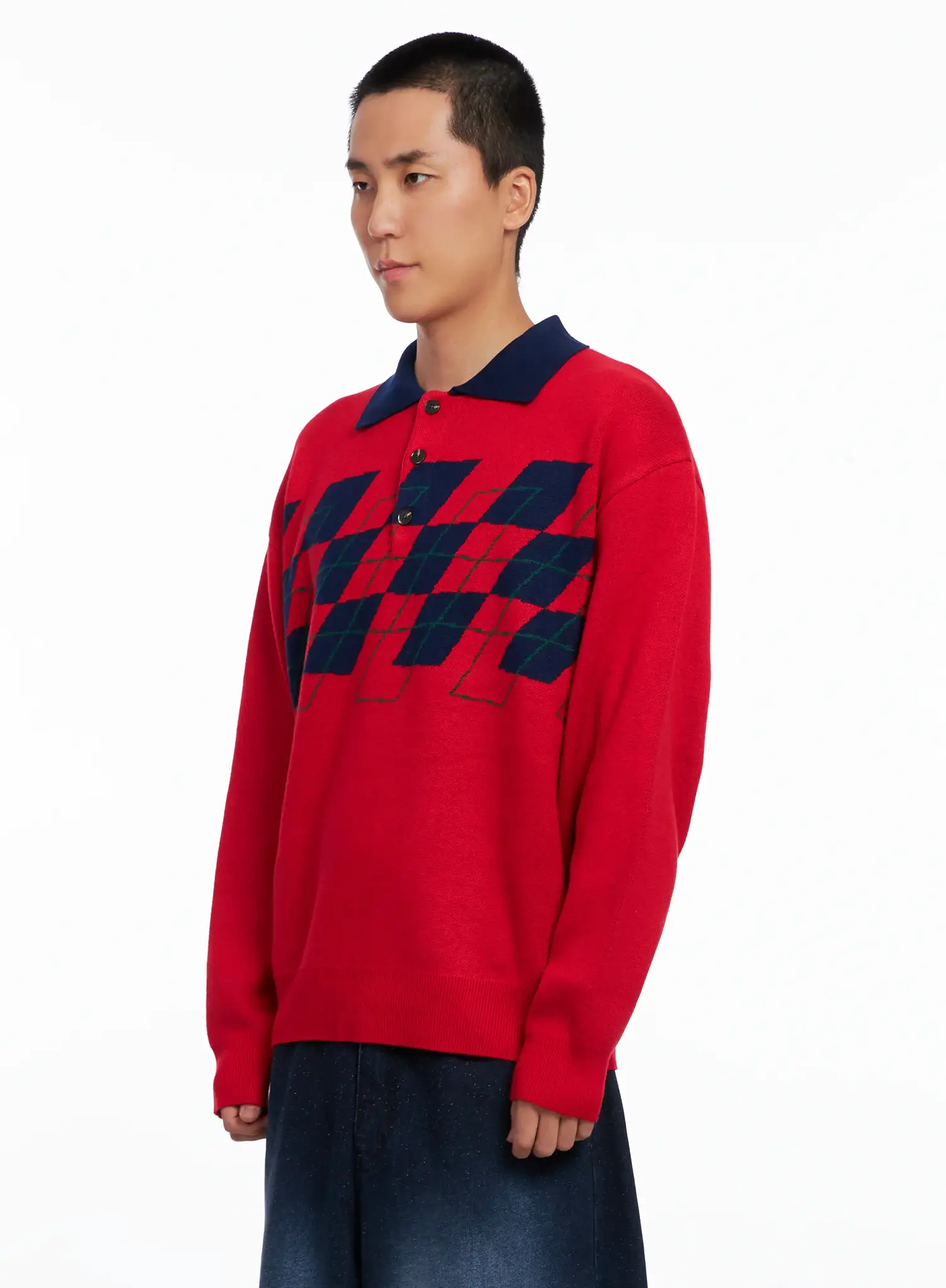 Men's Argyle Henley Knit IS510 - Image 4